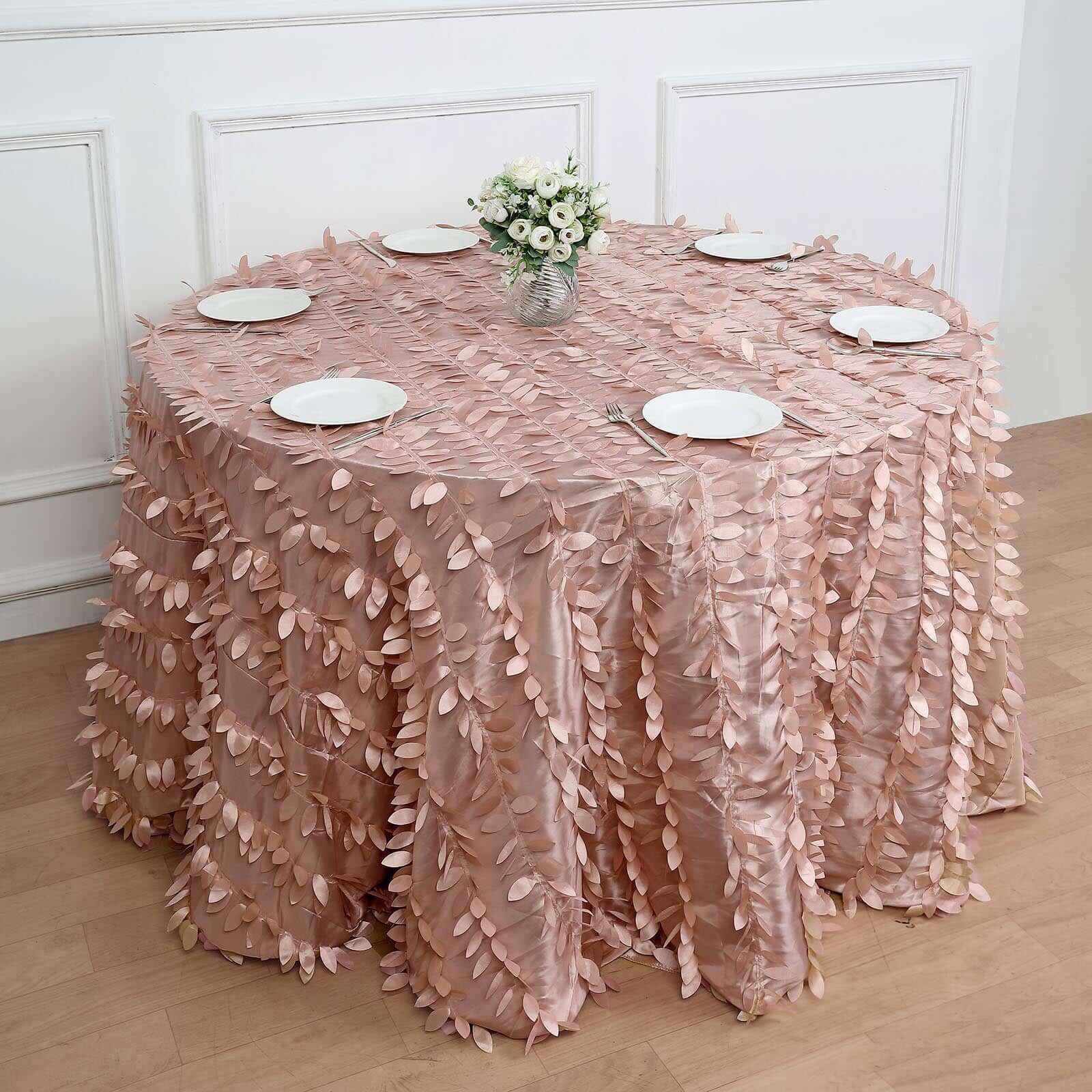 Dusty Rose Taffeta 120-Inch Round Tablecloth with 3D Leaf Petal Design