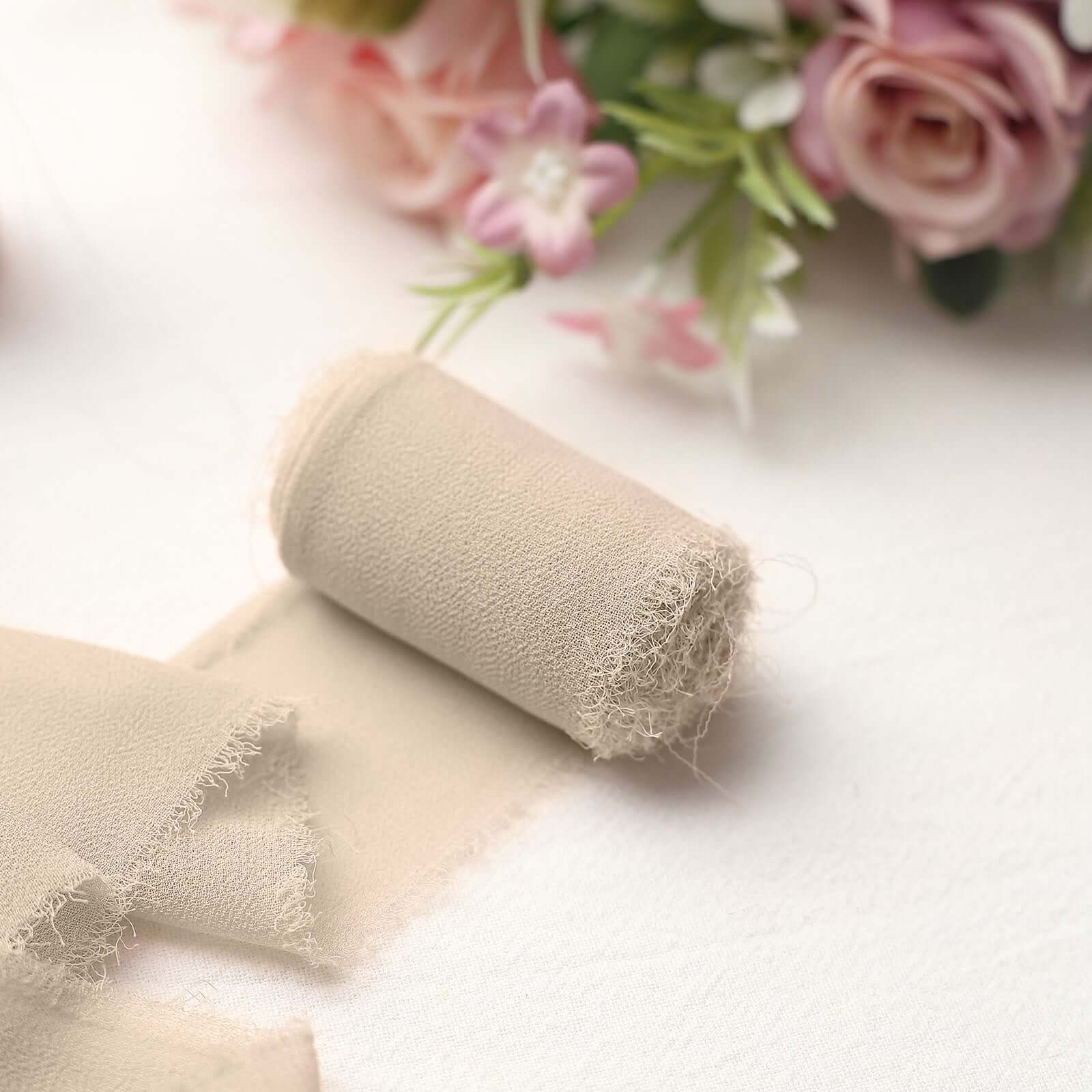 2-Pack 6-Yard Nude Silk-Like Chiffon Ribbon Rolls for DIY Wedding Crafts