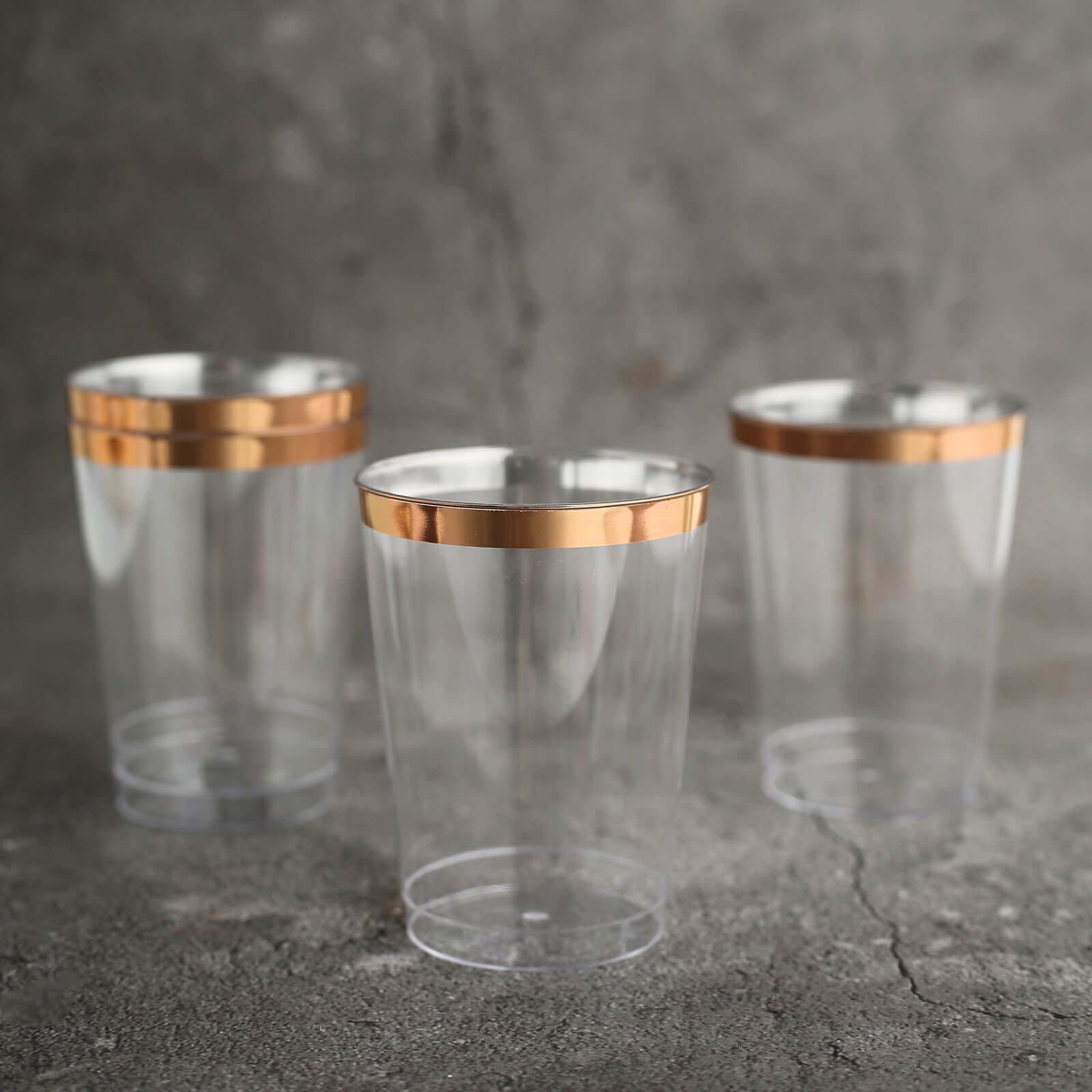 Hot Deal! 12-Pack Durable Disposable Plastic Party Cups with Rose Gold Rim, 10oz for Special Occasions