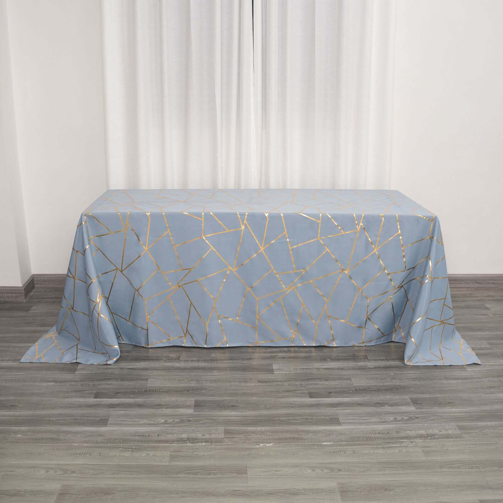Exclusive! Wrinkle-Resistant Polyester Tablecloth in Dusty Blue with Gold Foil Pattern for Weddings & Events