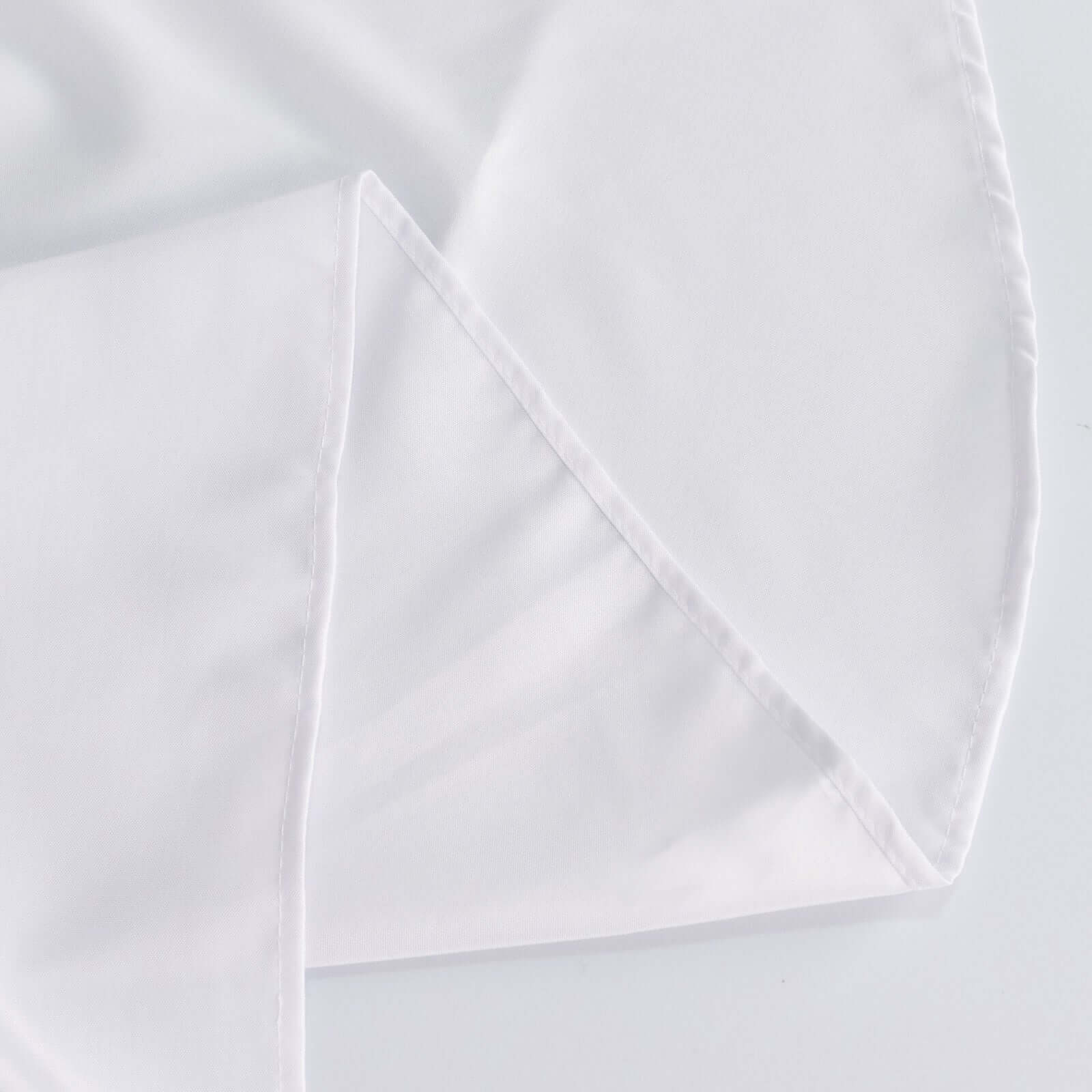 White 90x156 Polyester Rectangle Tablecloth with Rounded Corners for Elegant Events