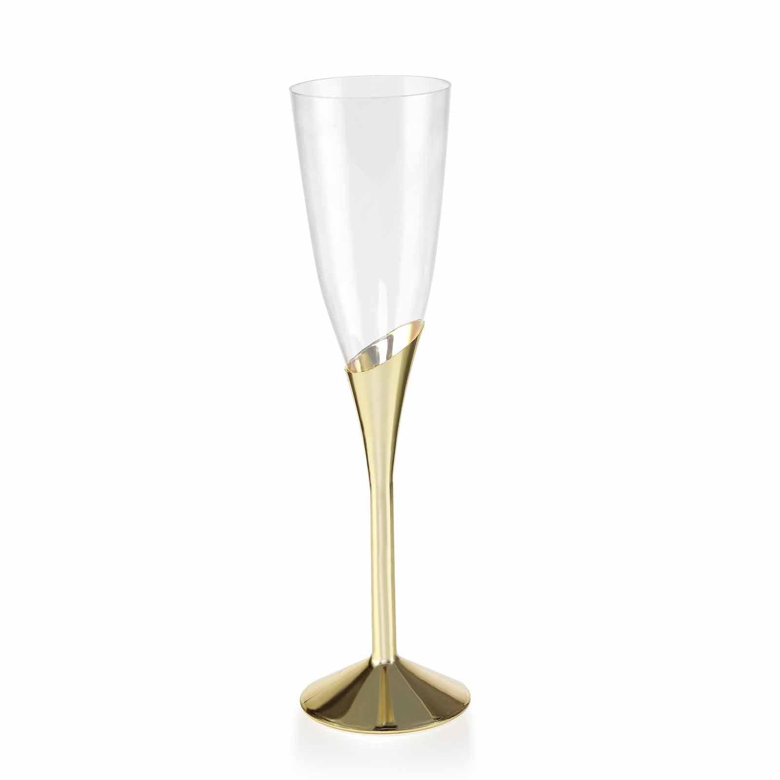 Amazing 6-Pack Disposable Plastic Champagne Flutes, 5oz Clear with Gold Base for Toasts