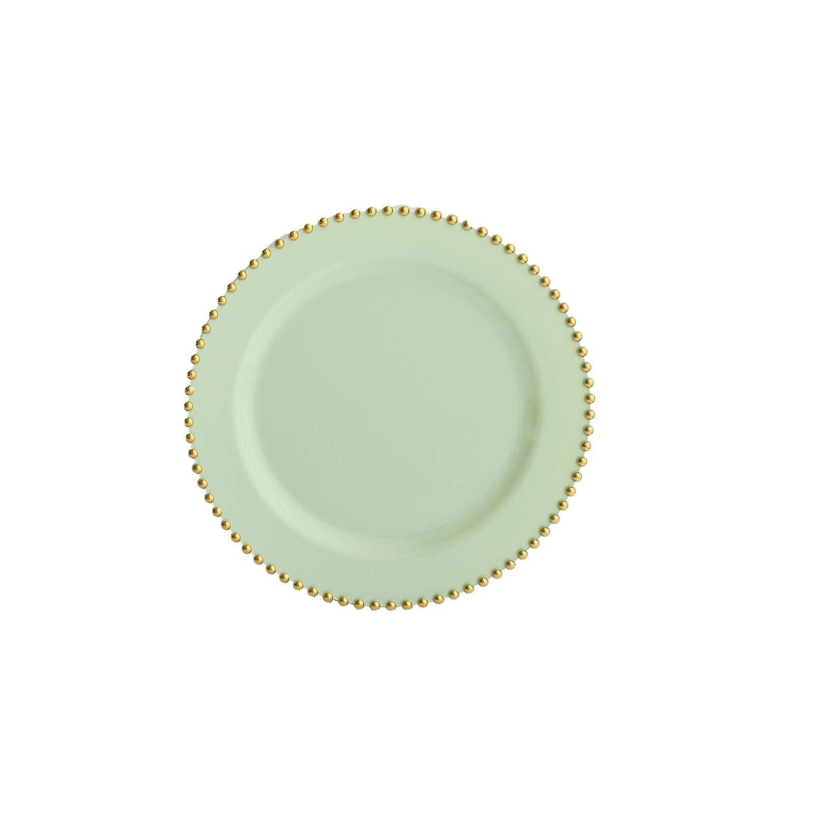 Hot Deal! 10-Piece Set of Sage Green Round Disposable Plastic Dessert Plates with Gold Beaded Rim for Parties