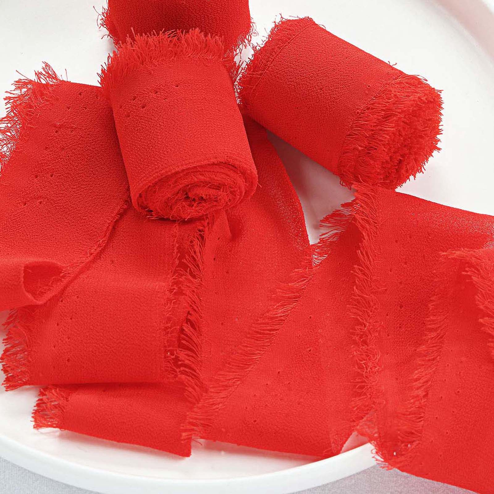 2-Pack Special Offer: 6-Yard Red Silk-Like Chiffon Linen Ribbon Rolls for Gift Wrapping & Decor