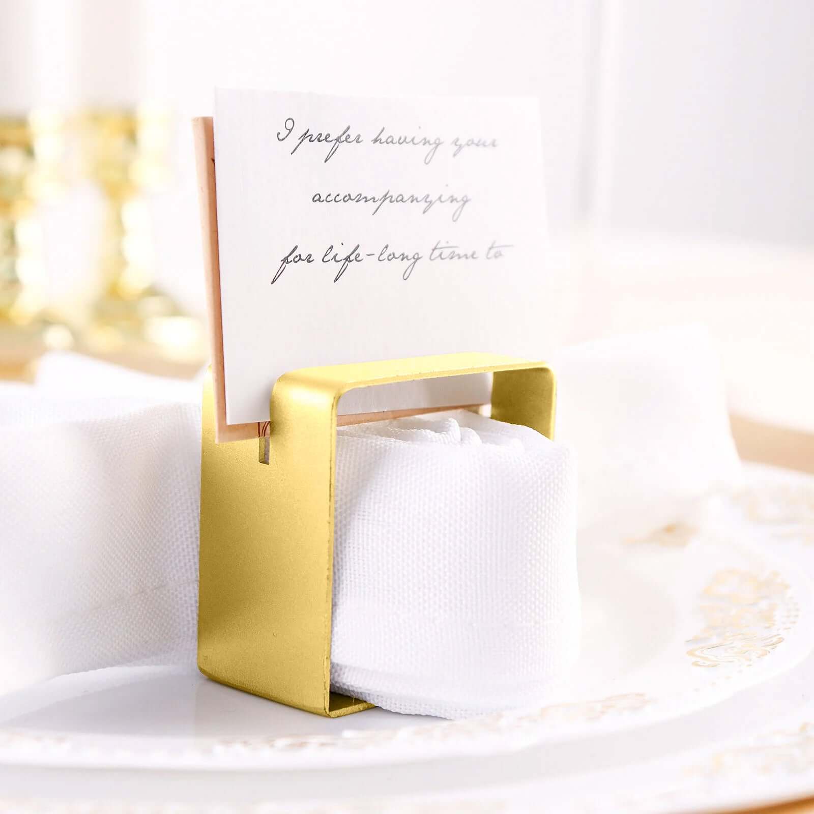4-Pack Modern Matte Gold Metal Square Napkin Rings with Place Card Holder - Ideal for Events