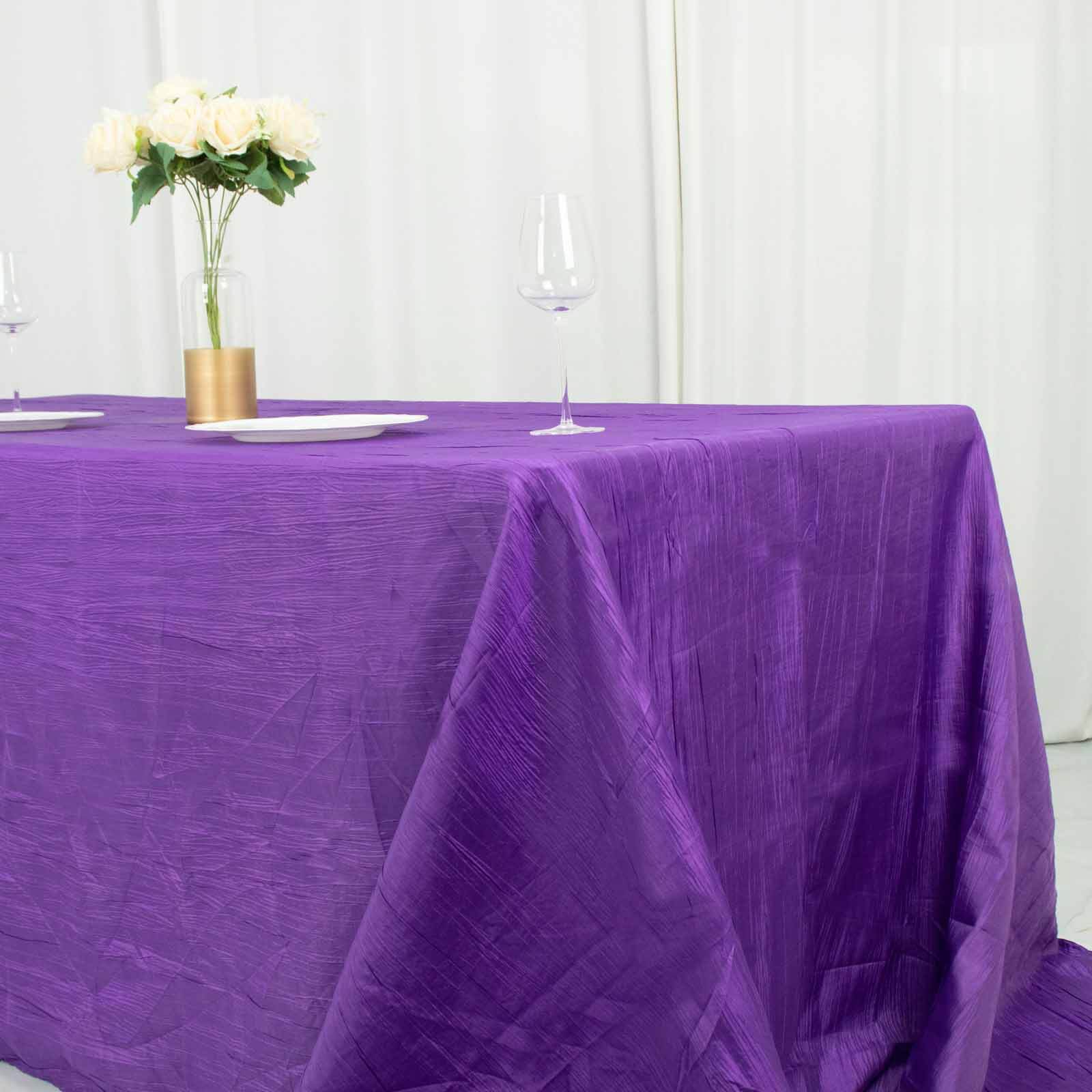 Purple Seamless Accordion Crinkle Taffeta Rectangle Tablecloth 90x132