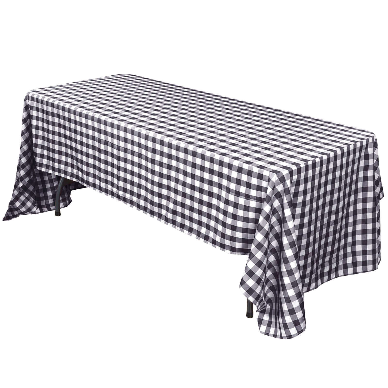 Premium Polyester Checkered Buffalo Plaid Rectangle Tablecloth in White/Black for Daily Use