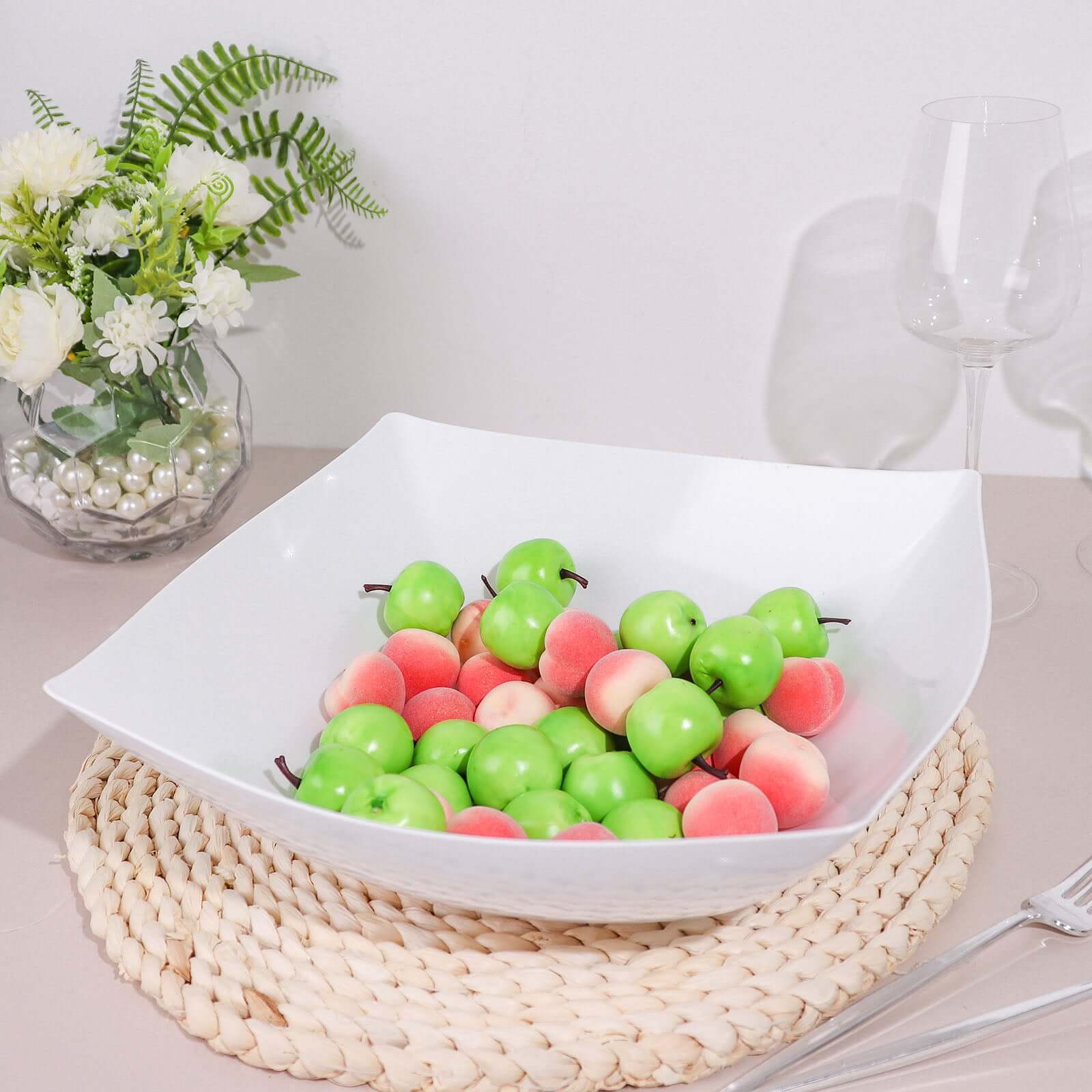 Hot Deal! 4-Pack Large Square White Plastic Salad Bowls - Durable Disposable Party Serving Dishes, 128oz Each