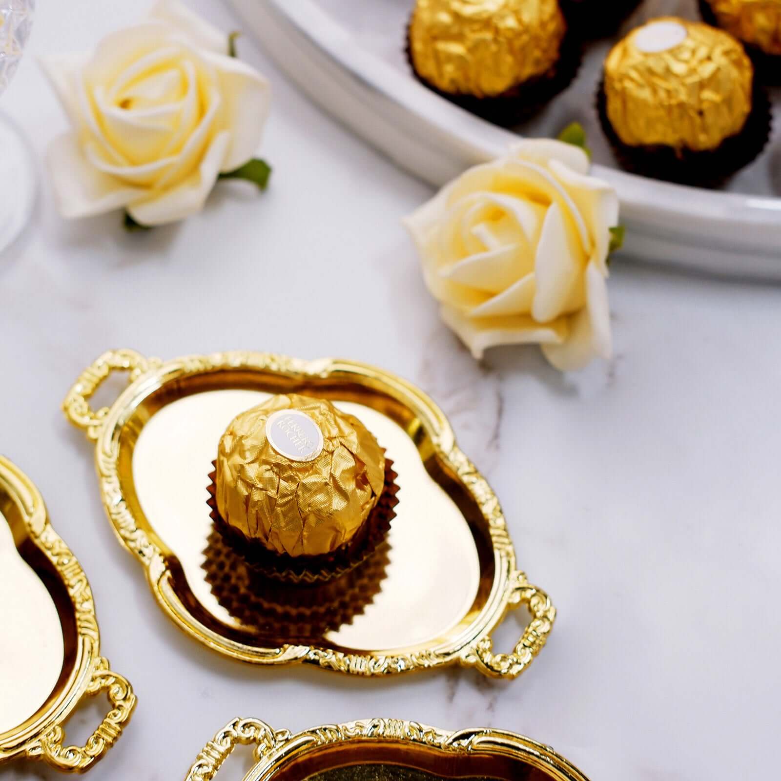 Hot Sale! 12-Pack Gold Plastic Mini Oval Display Trays for Sweets and Party Favors