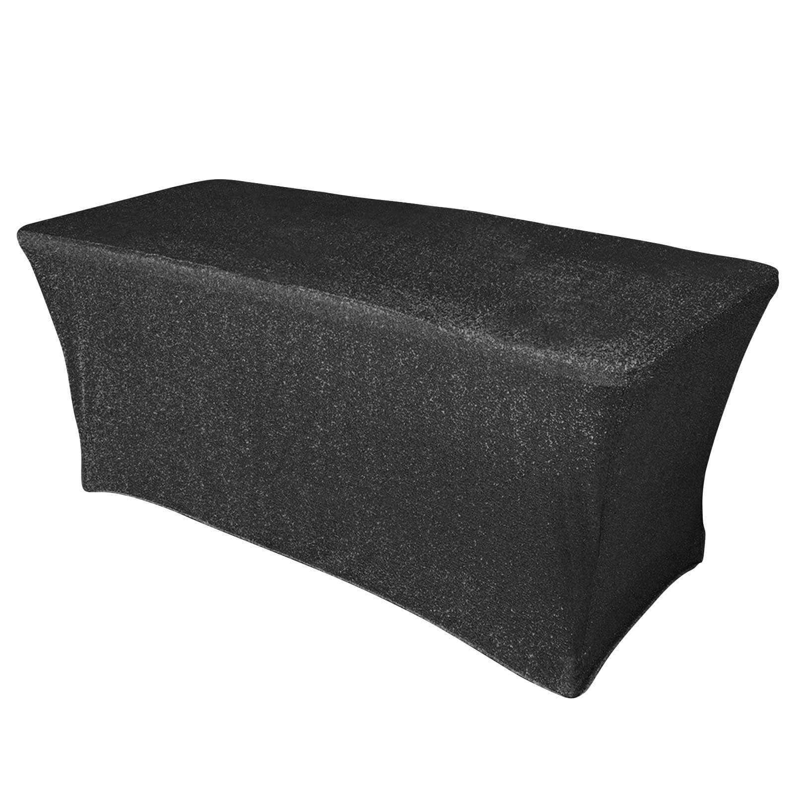 Hot! Metallic Black Shimmer Tinsel Spandex Stretch Tablecloth 72x30