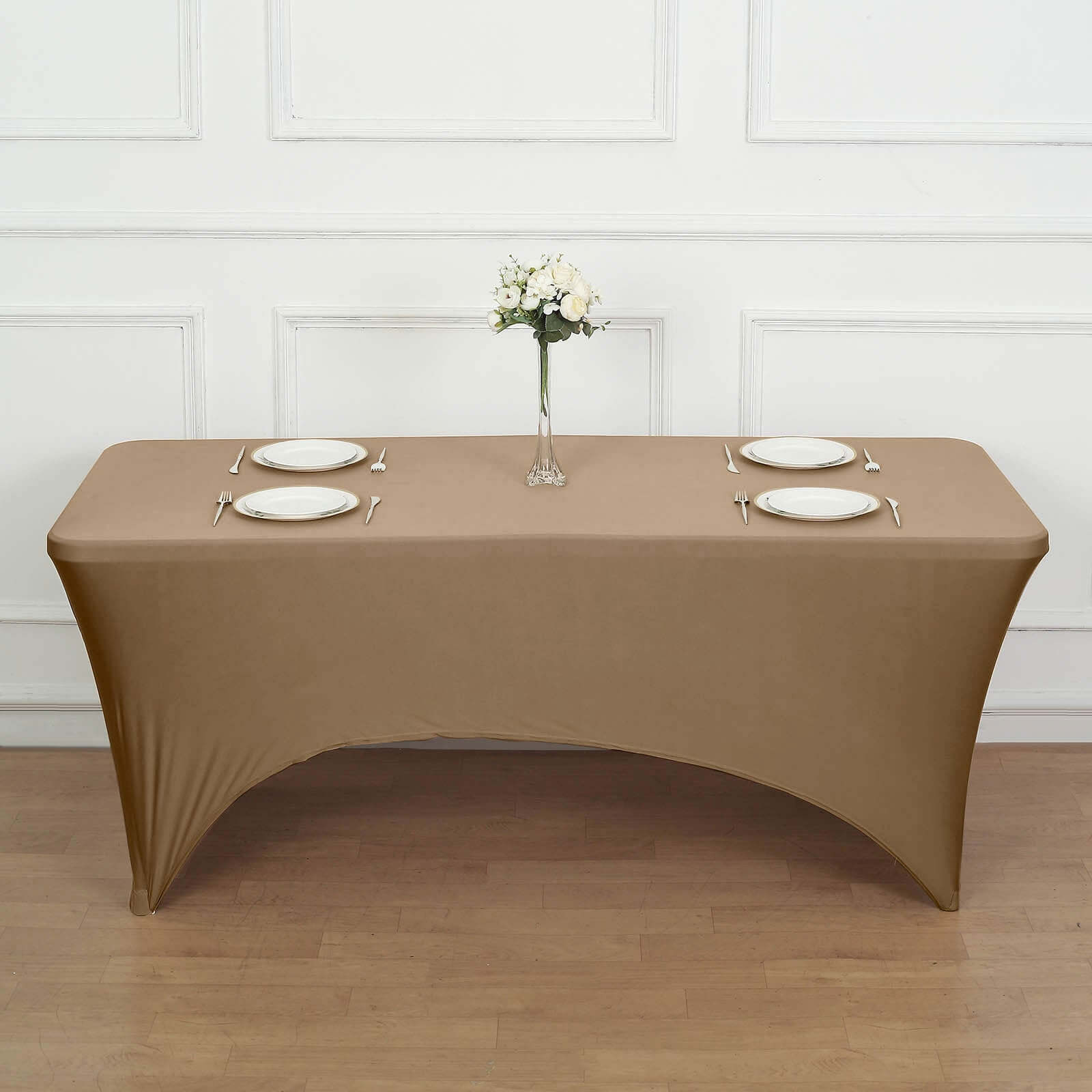 Durable Taupe Stretch Spandex Table Cover for 8ft Rectangles - Ideal Choice