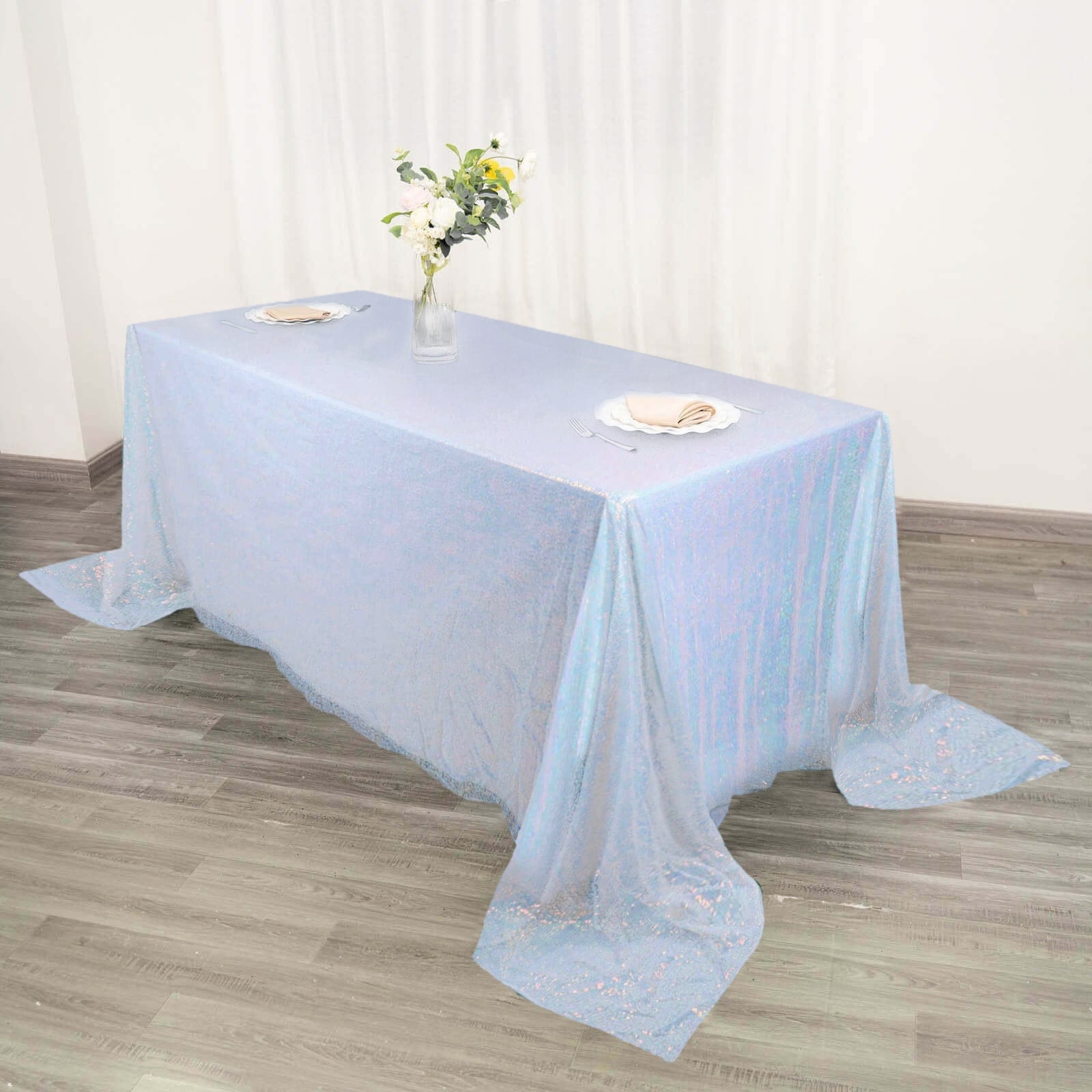 Iridescent Blue Seamless Sparkly 90x132 Rectangle Sequin Tablecloth