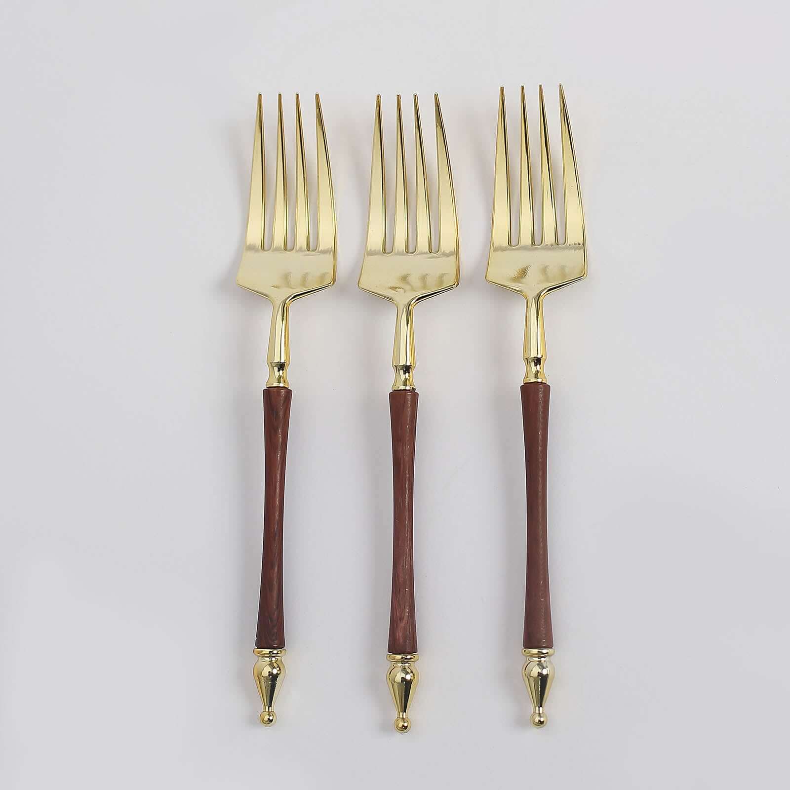 24-Pack Gold/Brown European-Style Disposable Dessert Forks with Roman Column Handles
