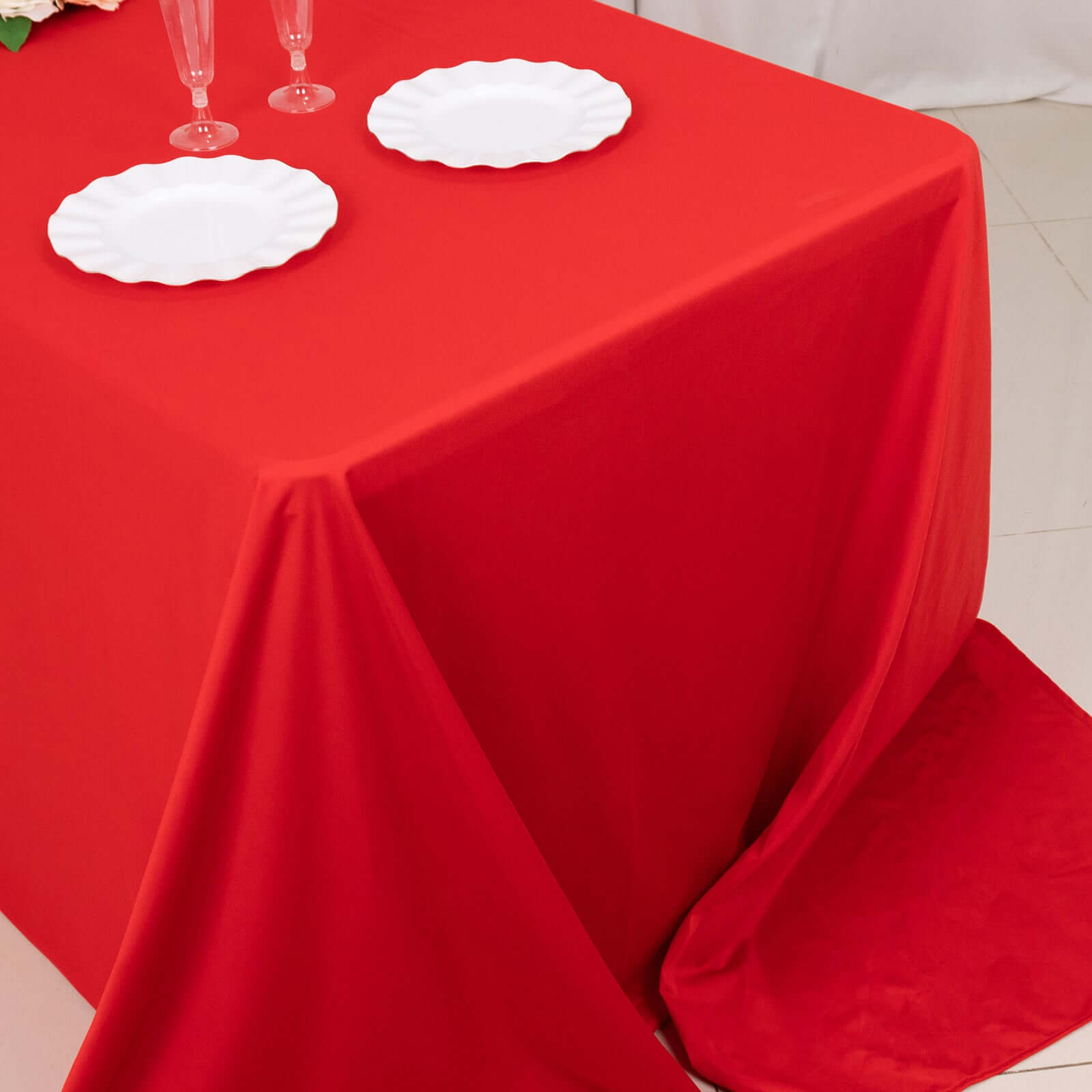 Red Premium Wrinkle-Free, Stain-Resistant Scuba Rectangular 90x156 Tablecloth