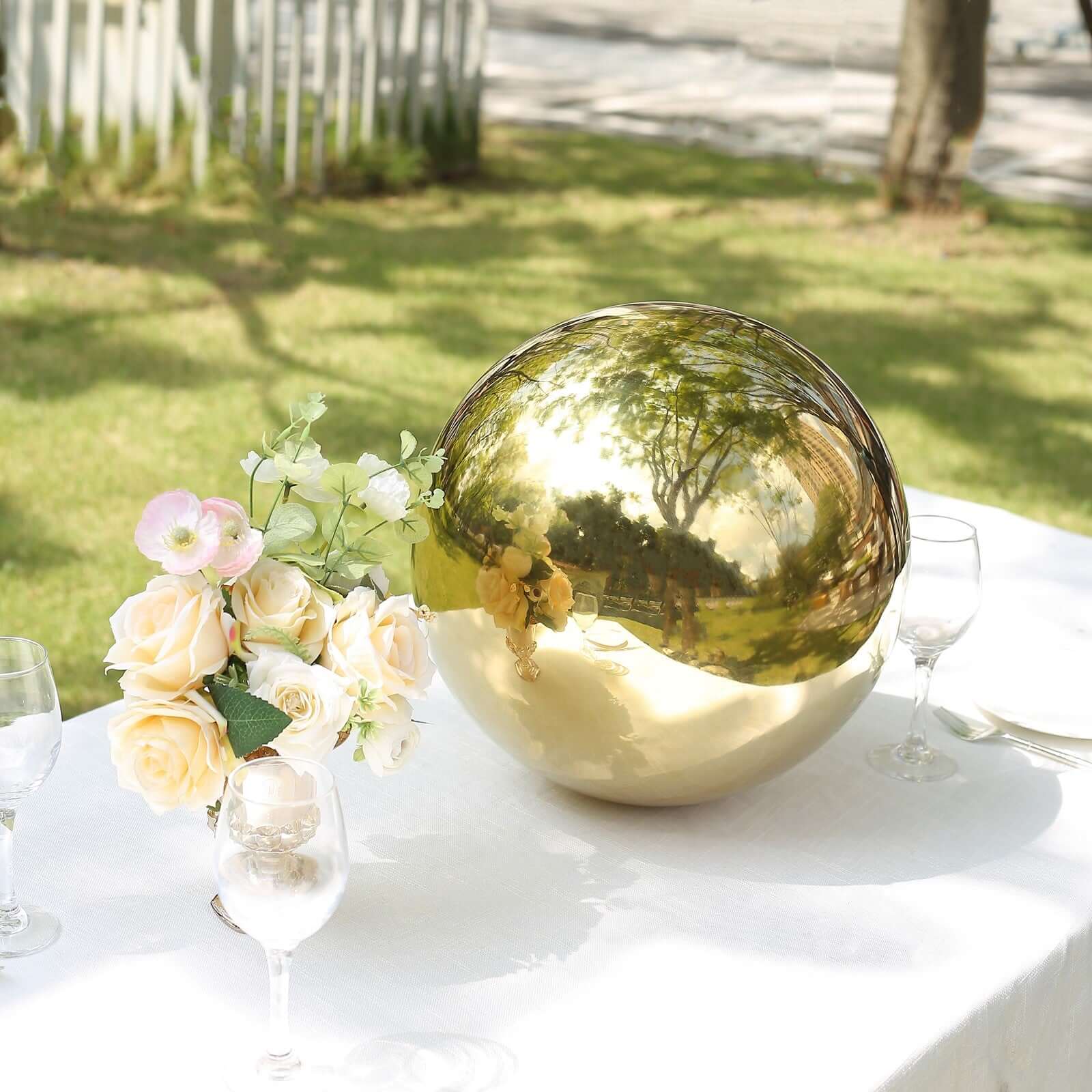 2-Pack Gold Reflective Hollow Stainless Steel Gazing Globe Mirror Balls for Outdoor Garden Decor