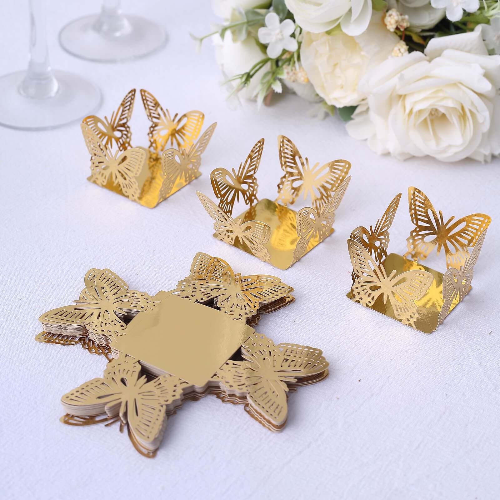 Hot Deal! 50-Pack Metallic Gold Mini Paper Truffle Cup Liners with Butterfly Square Design for Cupcakes