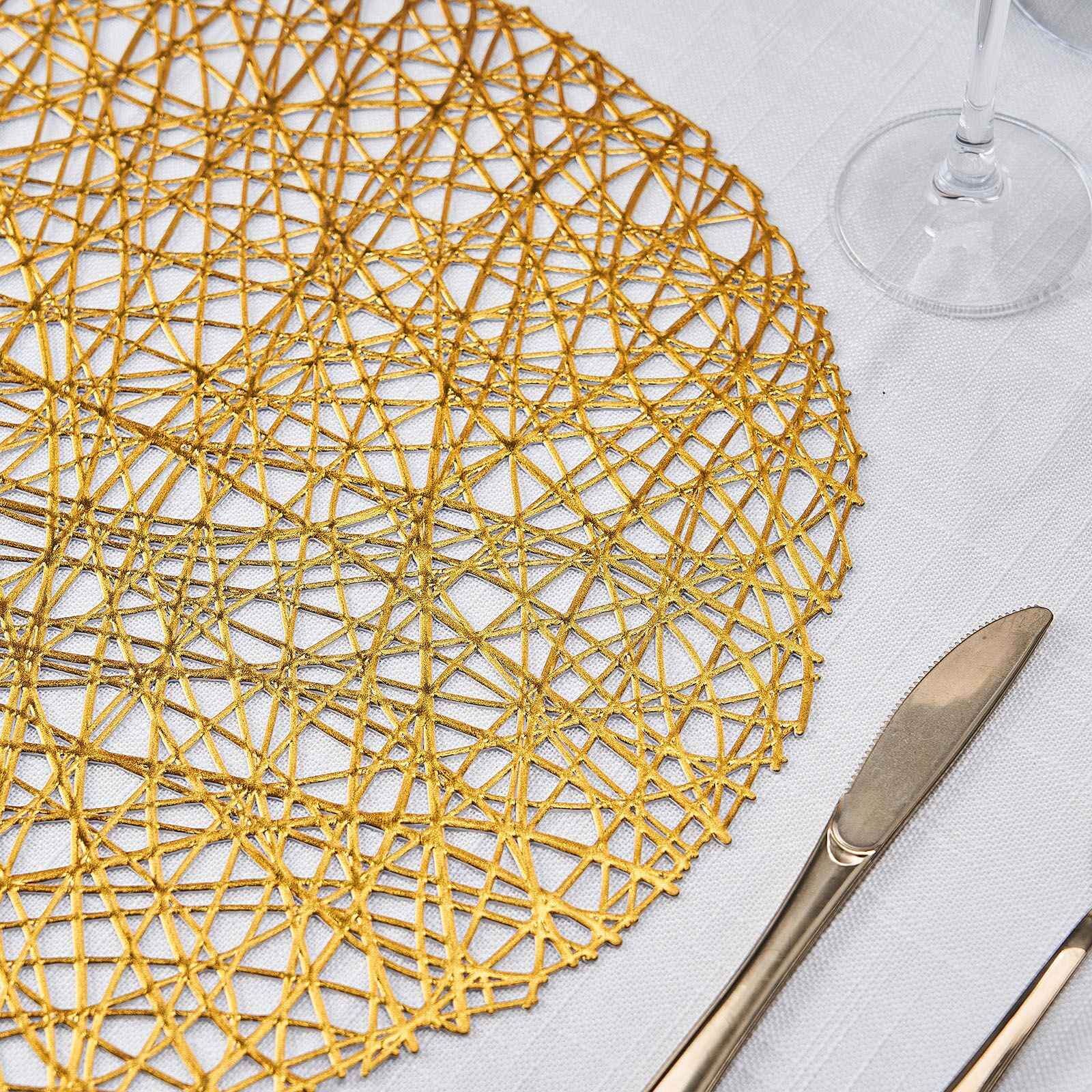 6-Piece Set of Durable Gold Vinyl Round Woven Non-Slip Dining Placemats 15