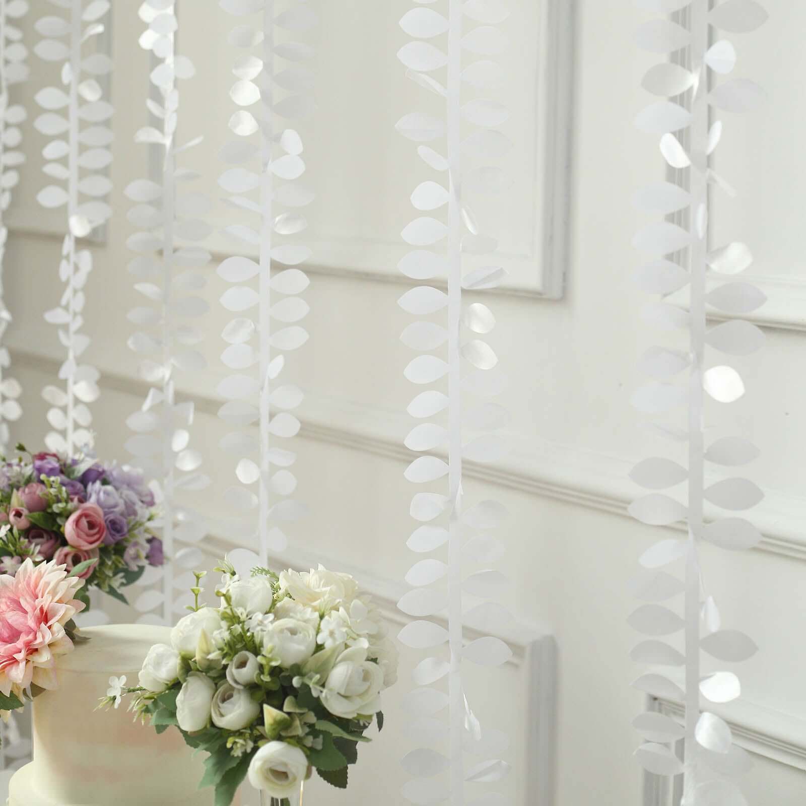 50ft White Taffeta Ribbon Sash with 4 - Leaf Petal Design, Elegant Garland for Events