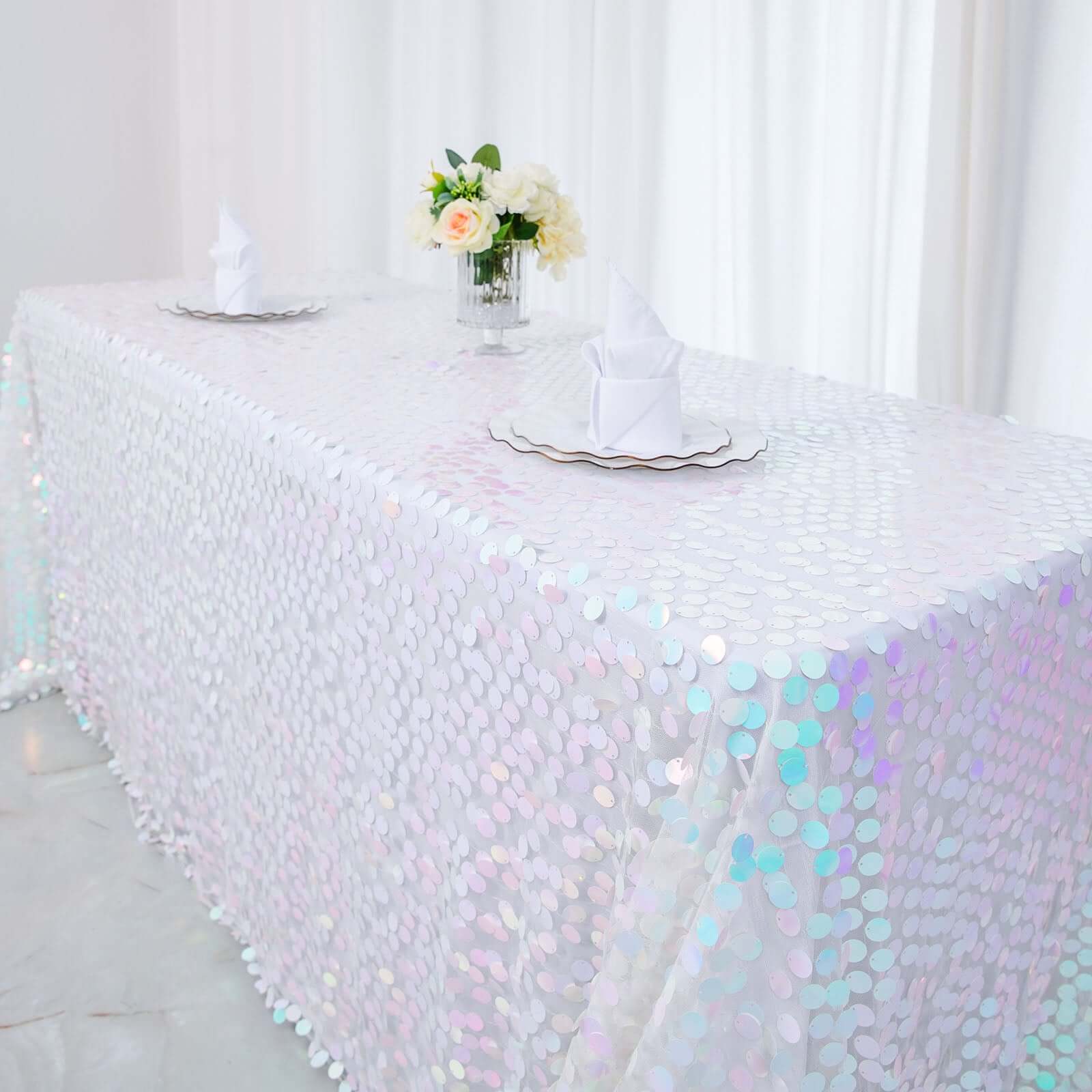 Hot Sale! Iridescent Blue Sequin Rectangle Tablecloth 90x156 for Various Events