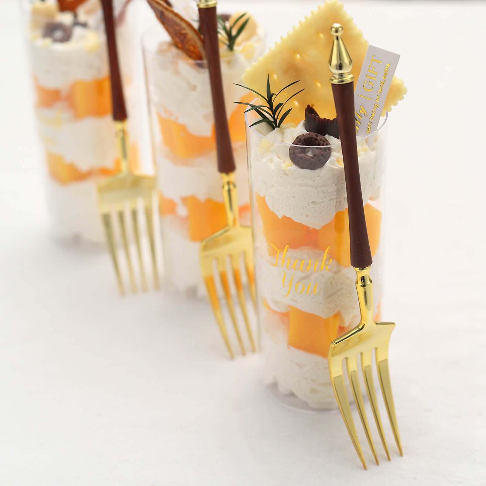 24-Pack Gold/Brown European-Style Disposable Dessert Forks with Roman Column Handles