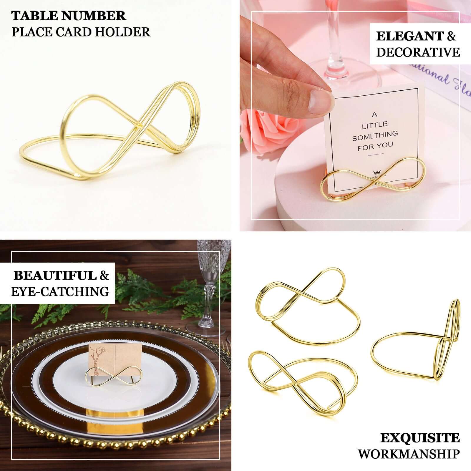 Hot Deal! 10-Pack Gold Metal Infinity Design Card Holder Stands for Weddings and Events