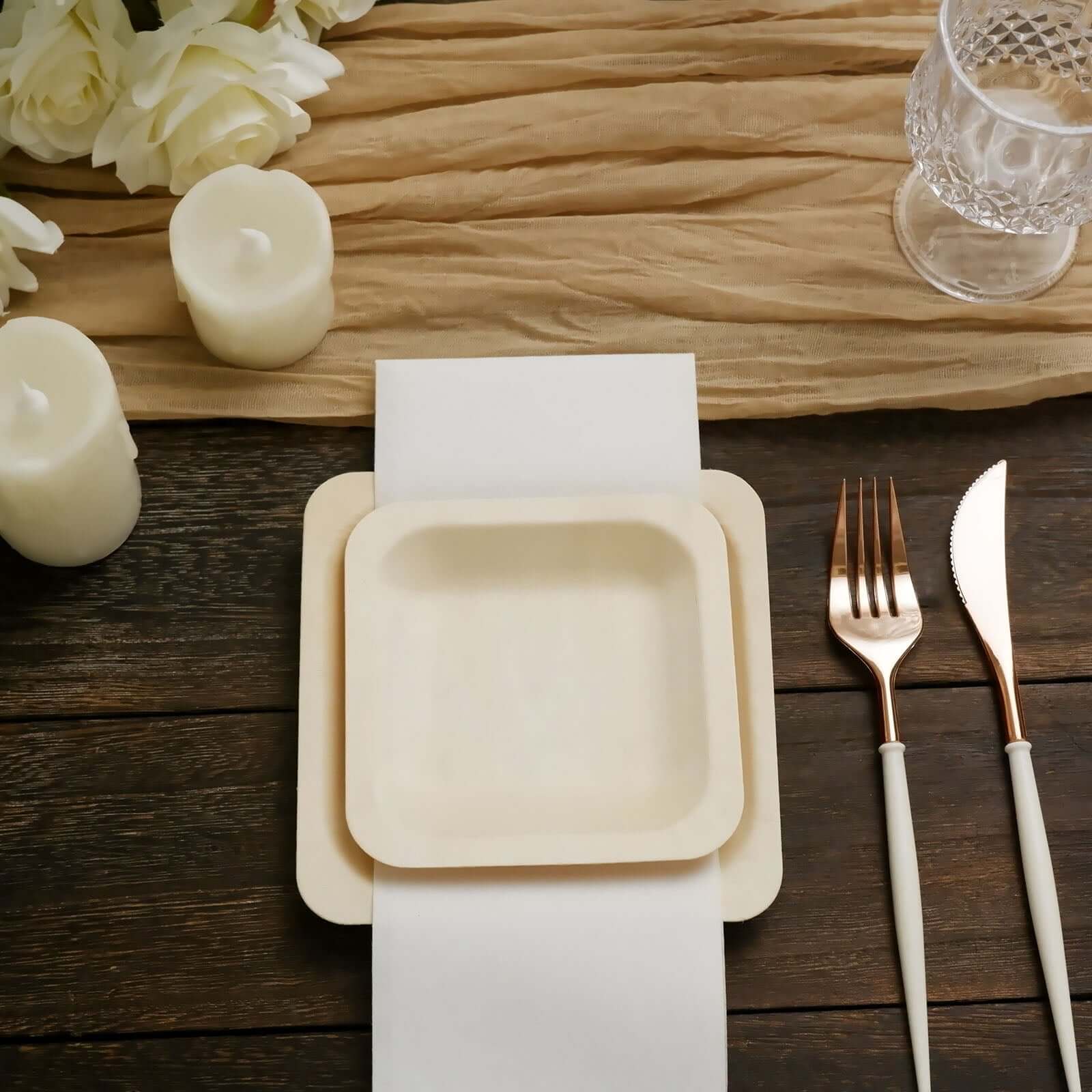 25-Piece Set of 6-Inch Square Eco-Friendly Birchwood Dessert and Appetizer Plates