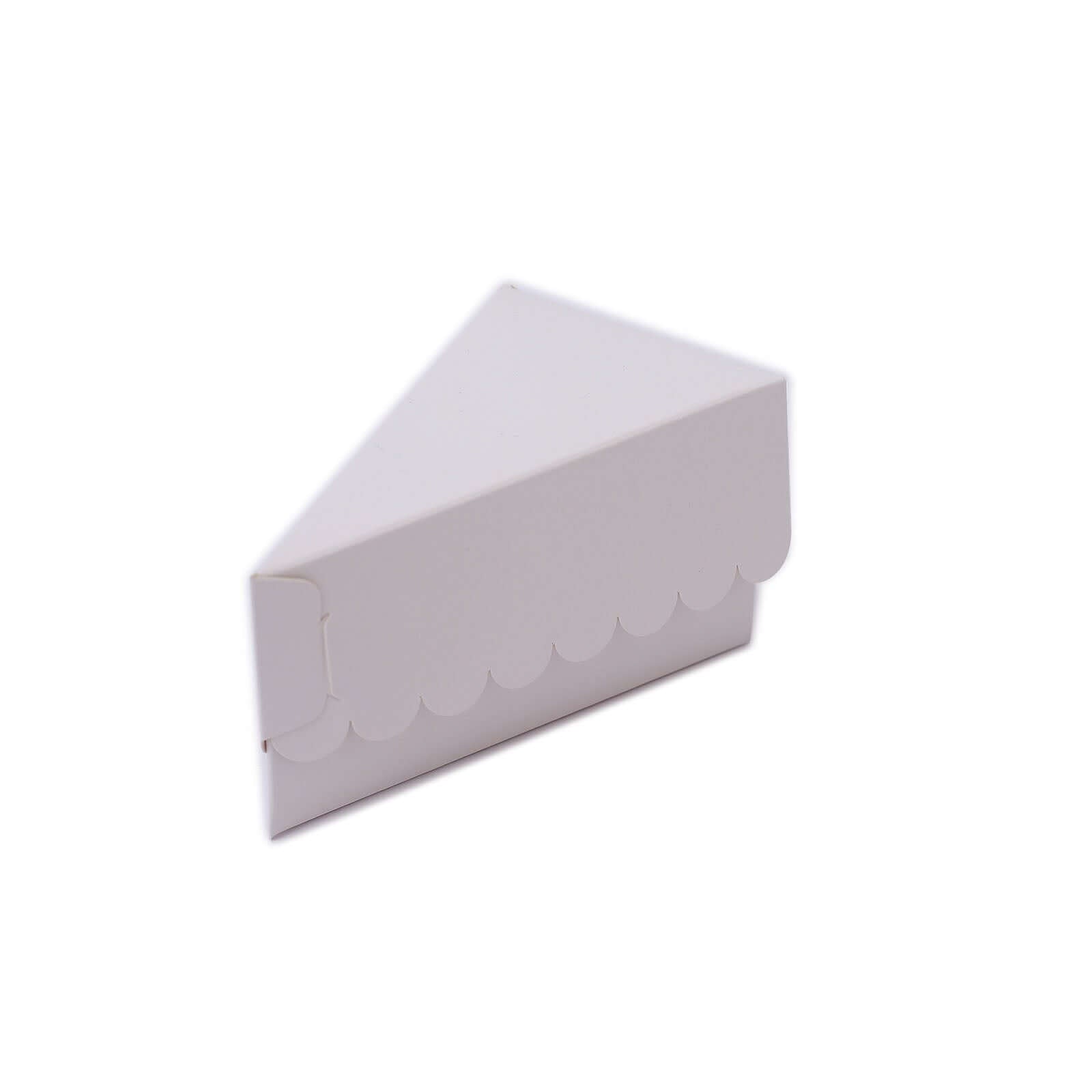 10-Pack White Cardstock Cake Slice Boxes with Scalloped Top - Ideal Decorative Dessert Containers for Party Favors