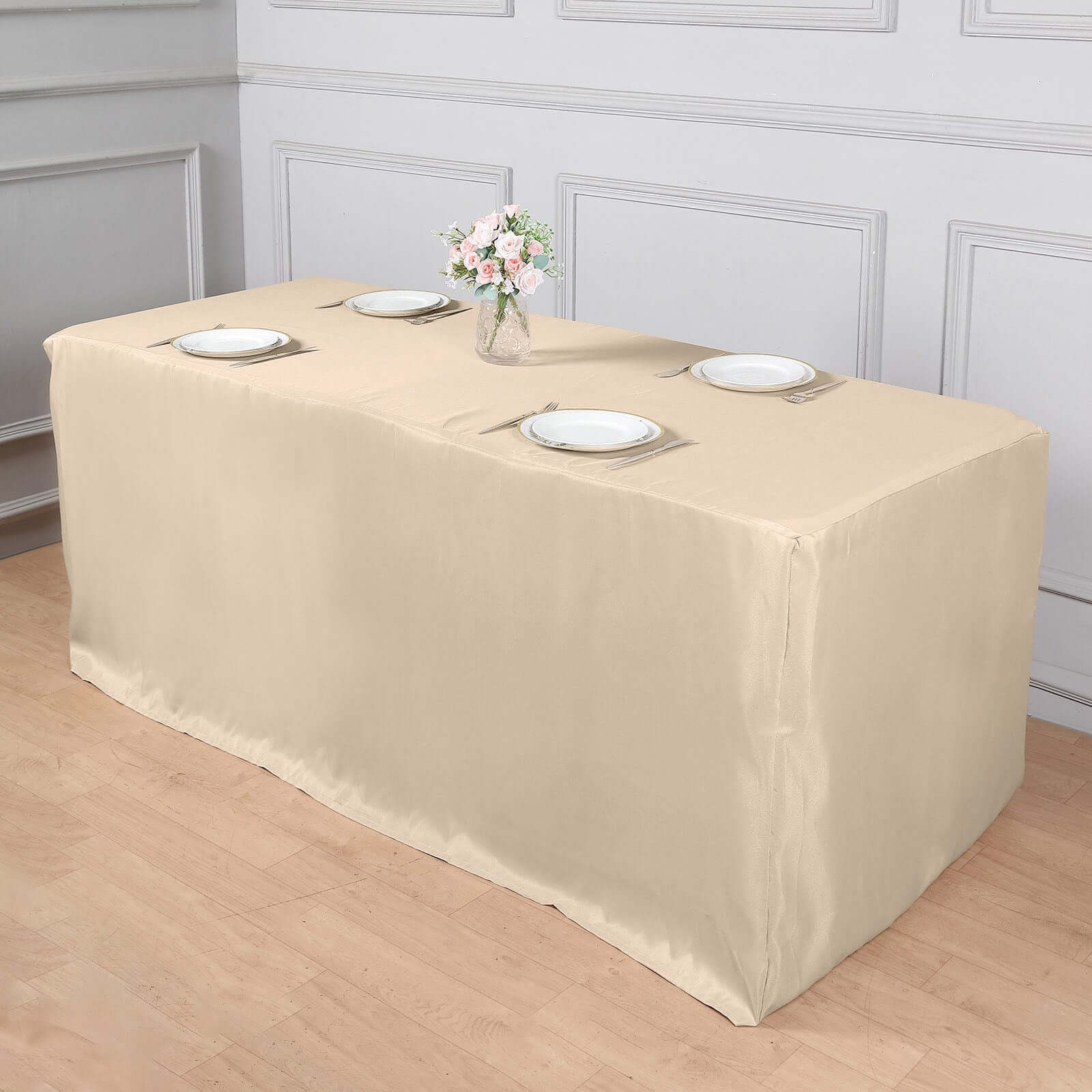 Durable Nude Fitted Polyester Tablecloth for 6FT Rectangle Tables - Ideal for Events