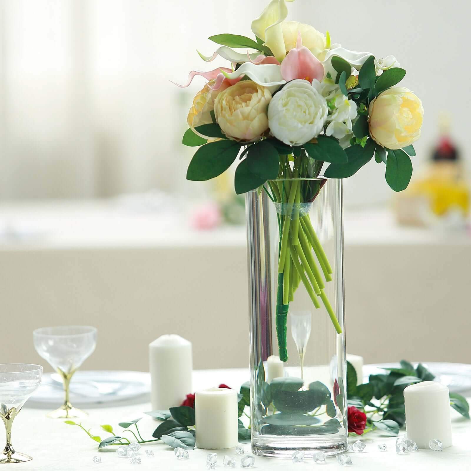 Amazing 6-Pack Clear Glass Cylinder Flower Vases - Ideal Stylish Centerpieces for Weddings