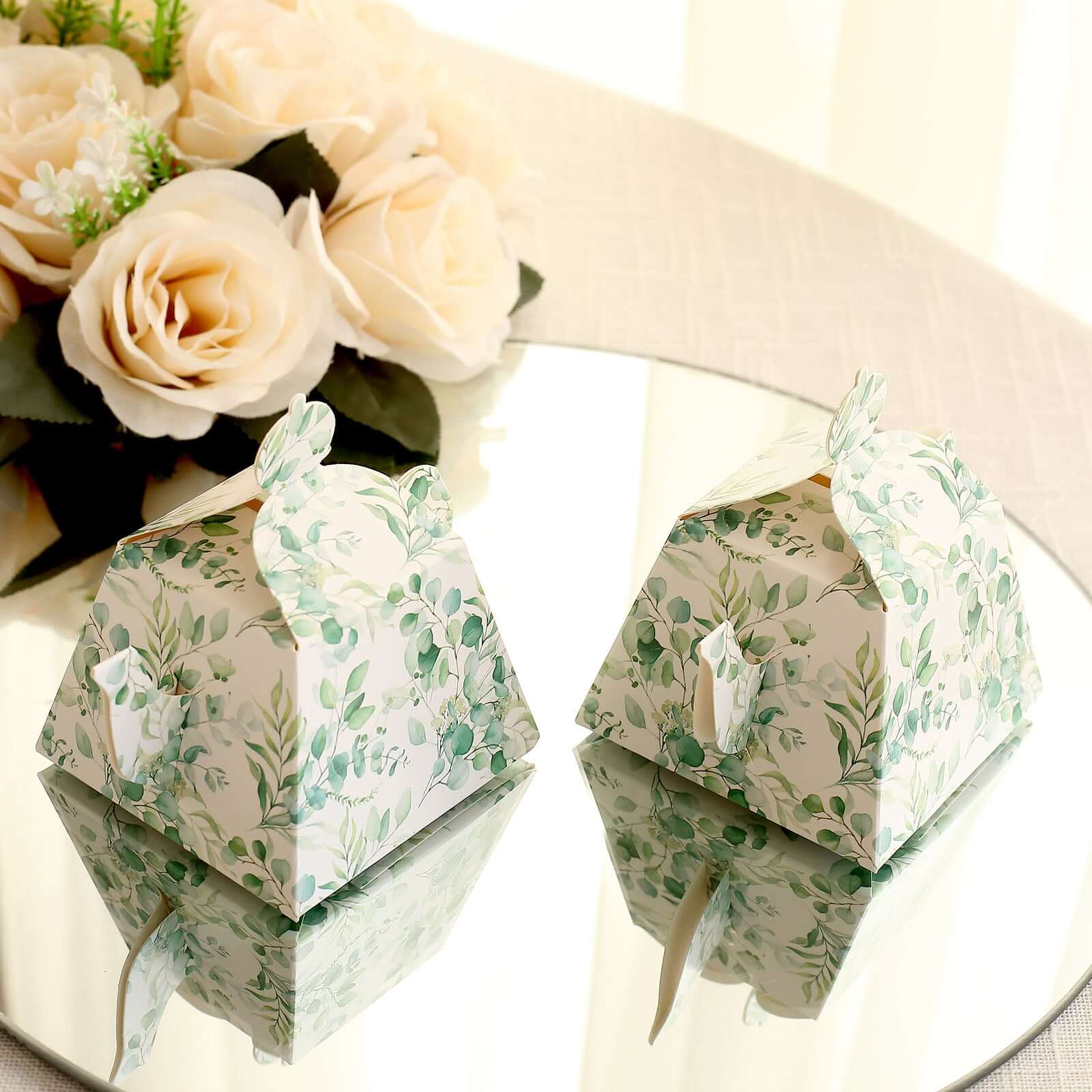 25-Pack Tea Time Mini Teapot Party Favor Boxes with Eucalyptus Greenery - Great Gift Idea