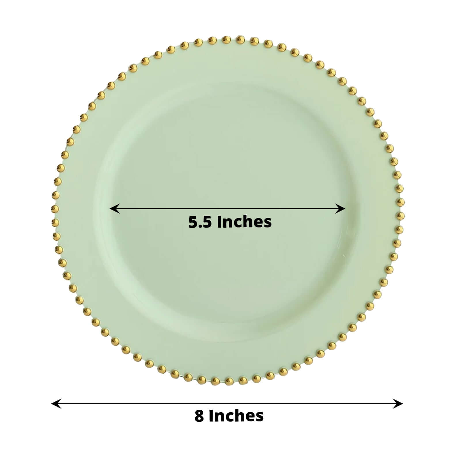 Hot Deal! 10-Piece Set of Sage Green Round Disposable Plastic Dessert Plates with Gold Beaded Rim for Parties
