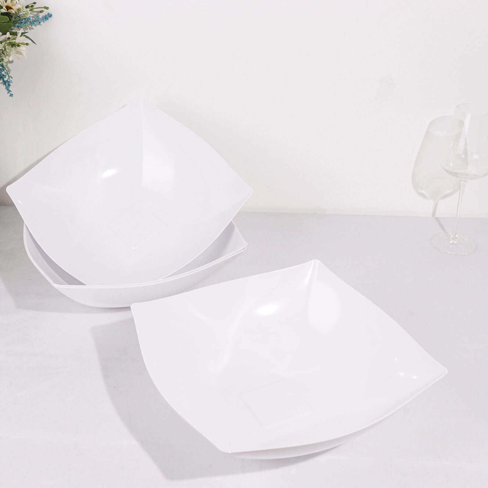 Hot Deal! 4-Pack Large Square White Plastic Salad Bowls - Durable Disposable Party Serving Dishes, 128oz Each