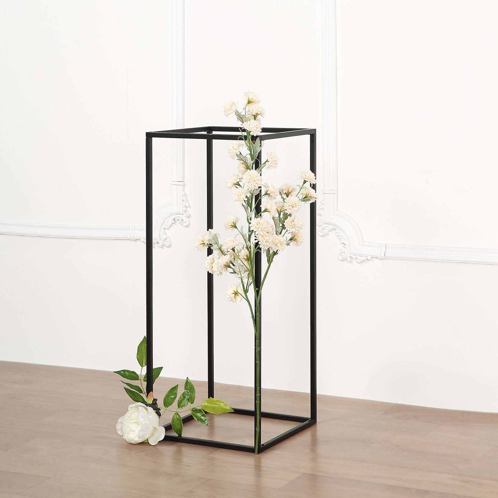 2-Pack Matte Black Metal Geometric Rectangular Wedding Flower Stand, 24-Inch