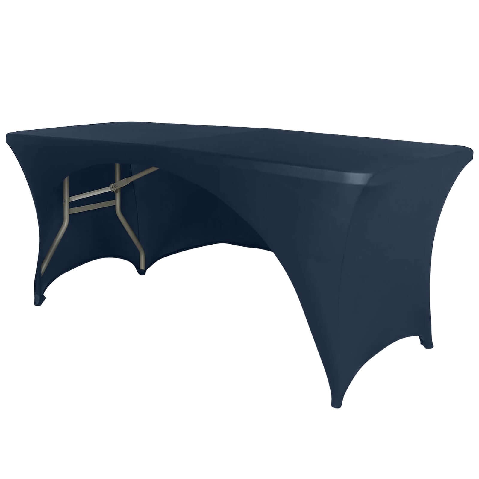 Navy Blue Stretch Spandex Rectangular Table Cover with Curved Open Back for a Professional Look