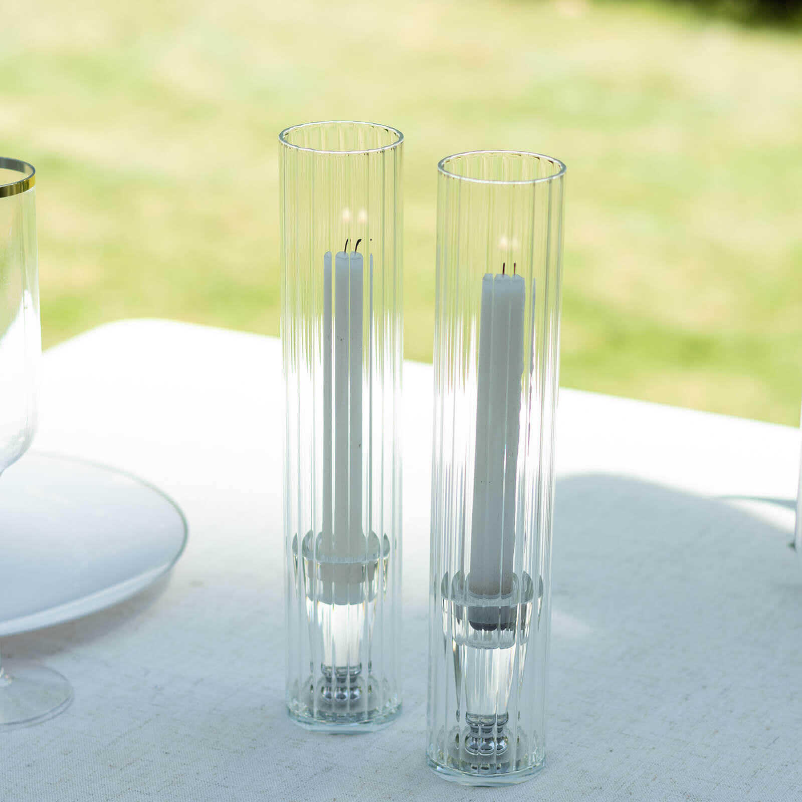Hot Deal! 2-Pack Clear Ribbed Glass Hurricane Shades for Stylish Table Centerpiece Candelabra
