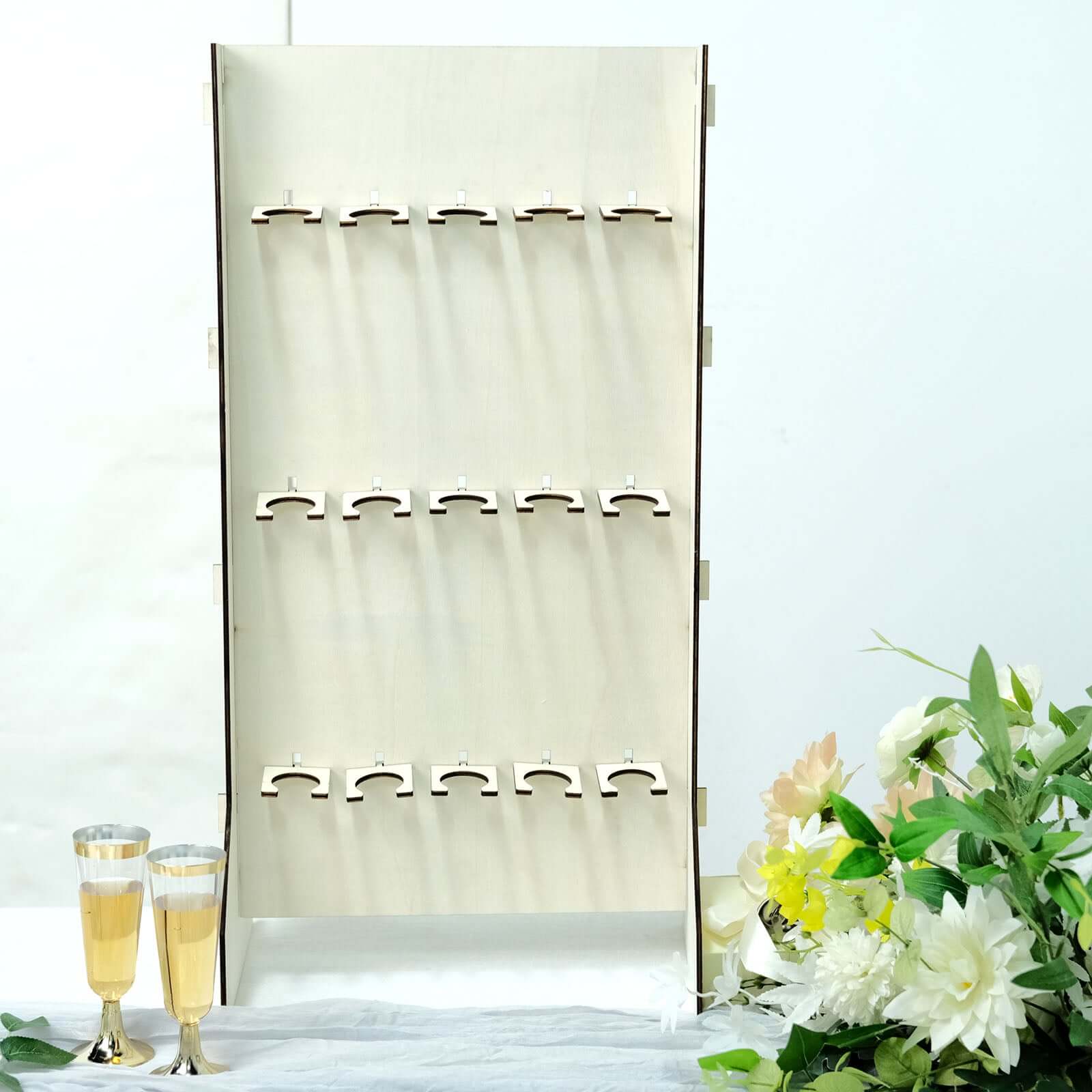 White 3-Tier Wooden Rectangle Floor Standing Champagne Glass Holder for Rustic Events