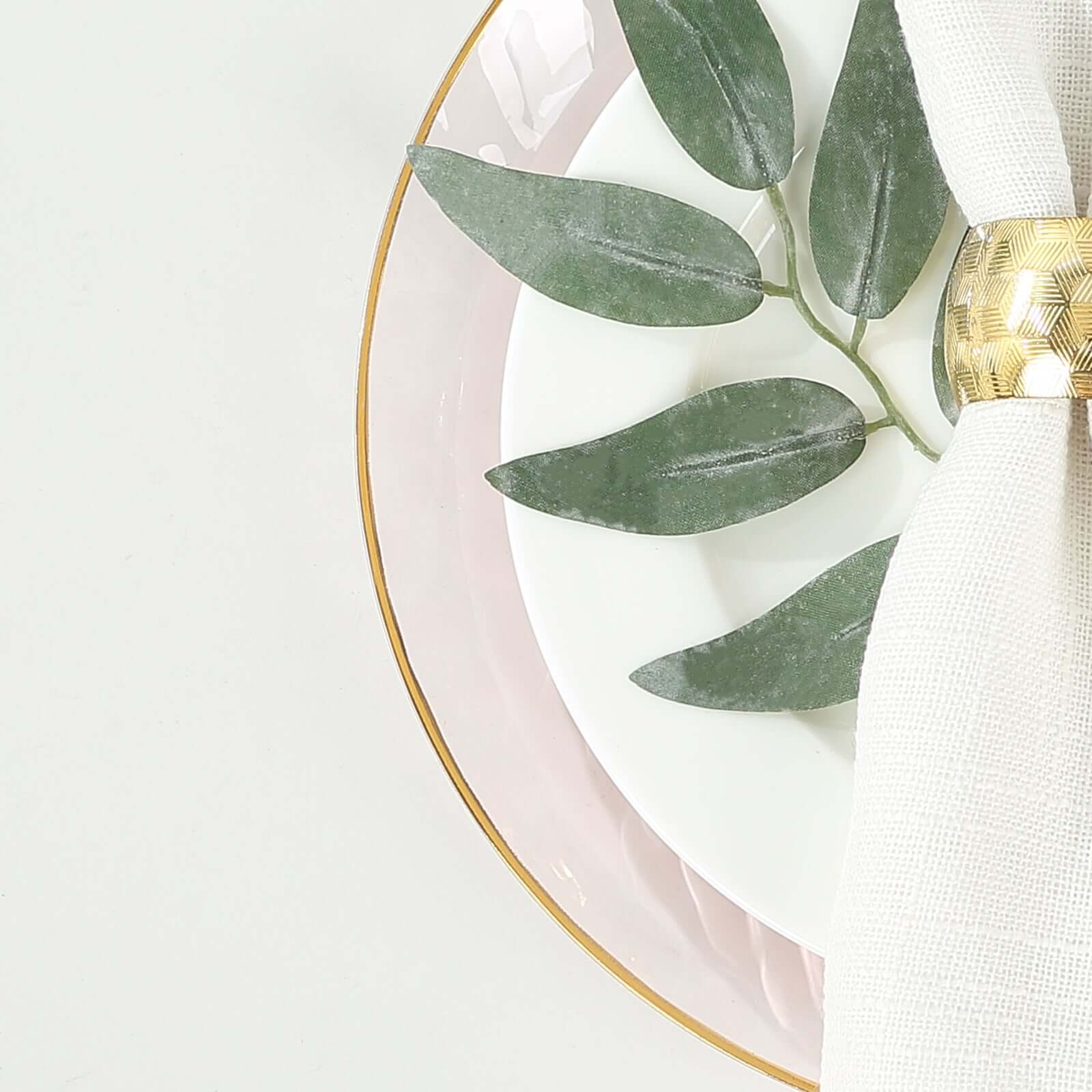 10-Piece Set of 9-Inch Transparent Blush Plastic Dinner Plates with Hammered Gold Rim - Disposable for Parties
