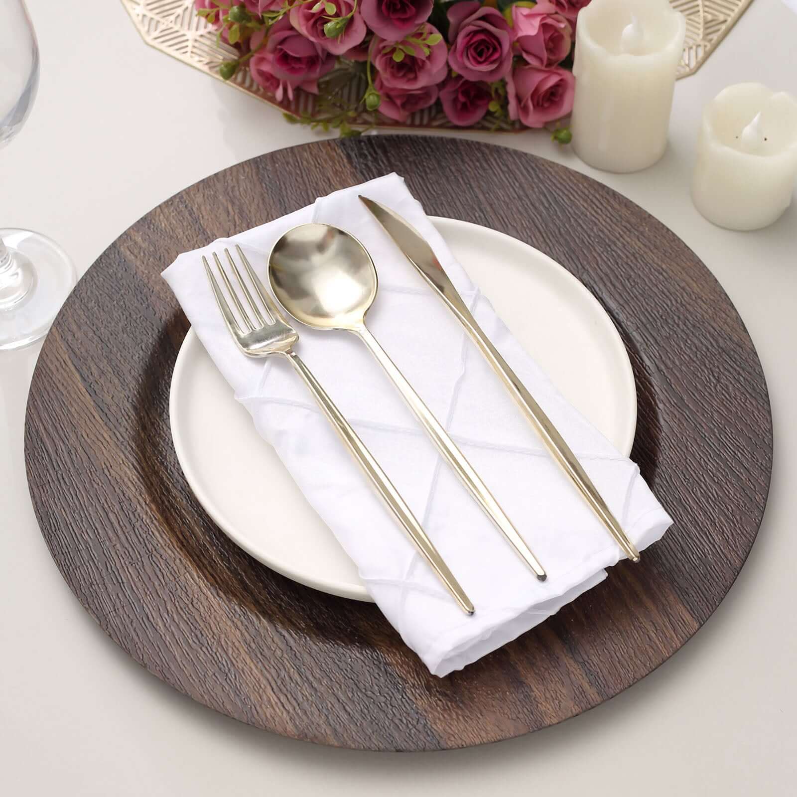Hot Sale! 6-Piece Set of 13-Inch Dark Brown Plastic Charger Plates with Faux Wood Finish for Rustic Boho Dinner Parties