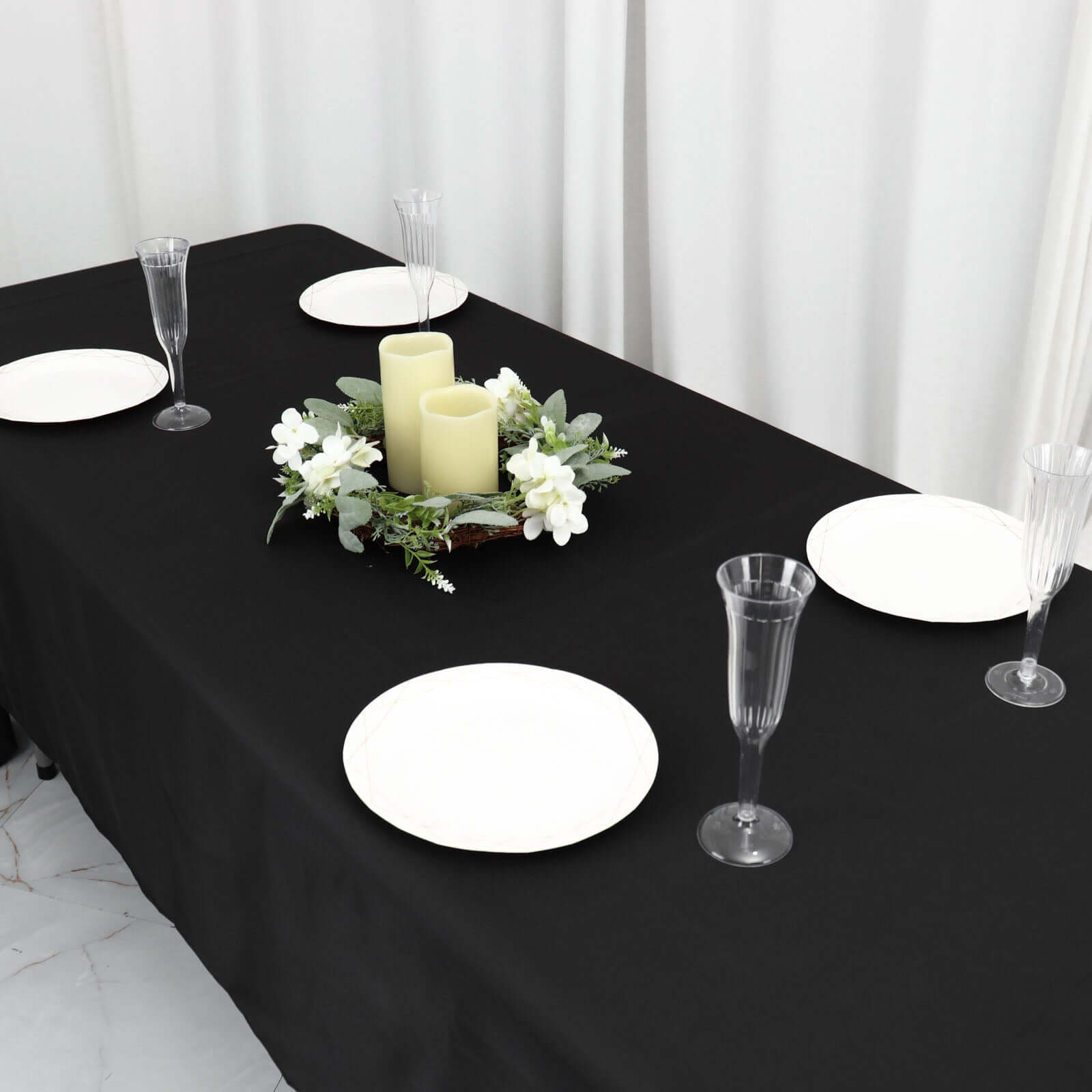 Black Polyester Rectangle Tablecloth 60x126 - Wrinkle-Free Cover for Weddings and Parties, Great Deal!