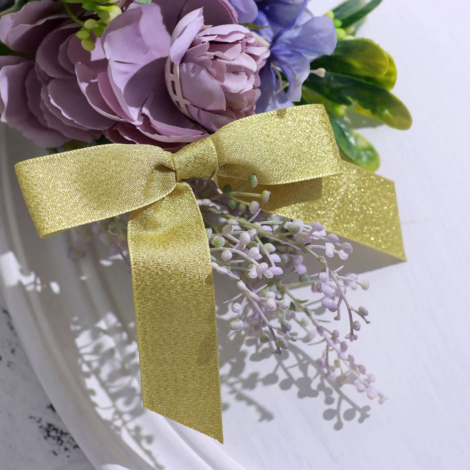 Hot Sale! 50 Pieces of 4-Inch Gold Glitter Nylon Ribbon Bows with Twist Ties for Gift Decor