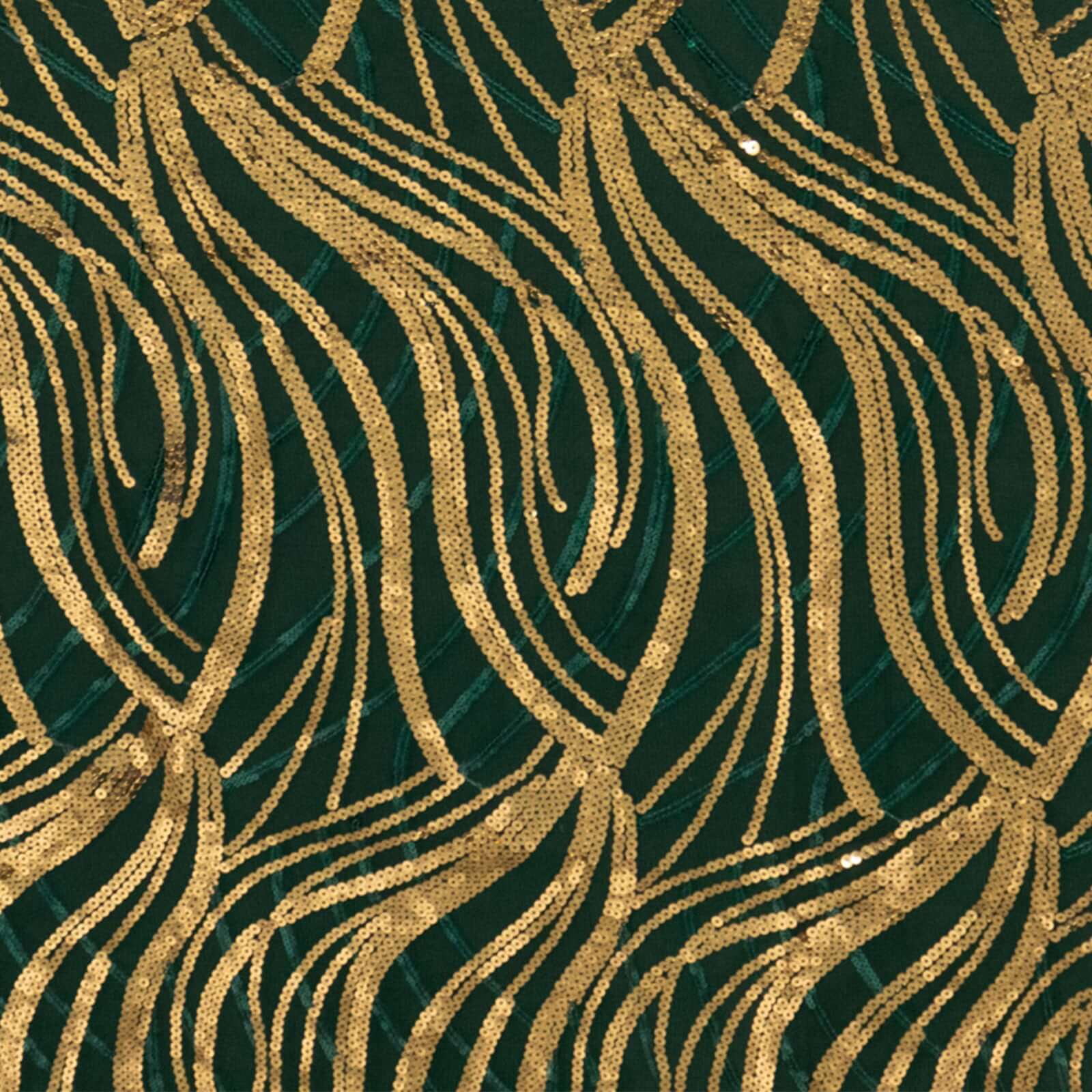 Sparkling Wave Sequin Embroidered Mesh Rectangle Tablecloth - Hunter Emerald Green/Gold