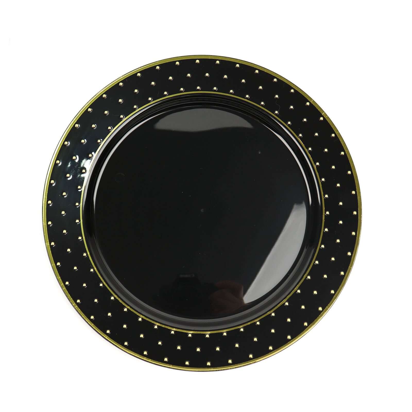Get 10-Pack Durable Disposable Black Plastic Dessert Plates with Gold 3D Dotted Rim for Events