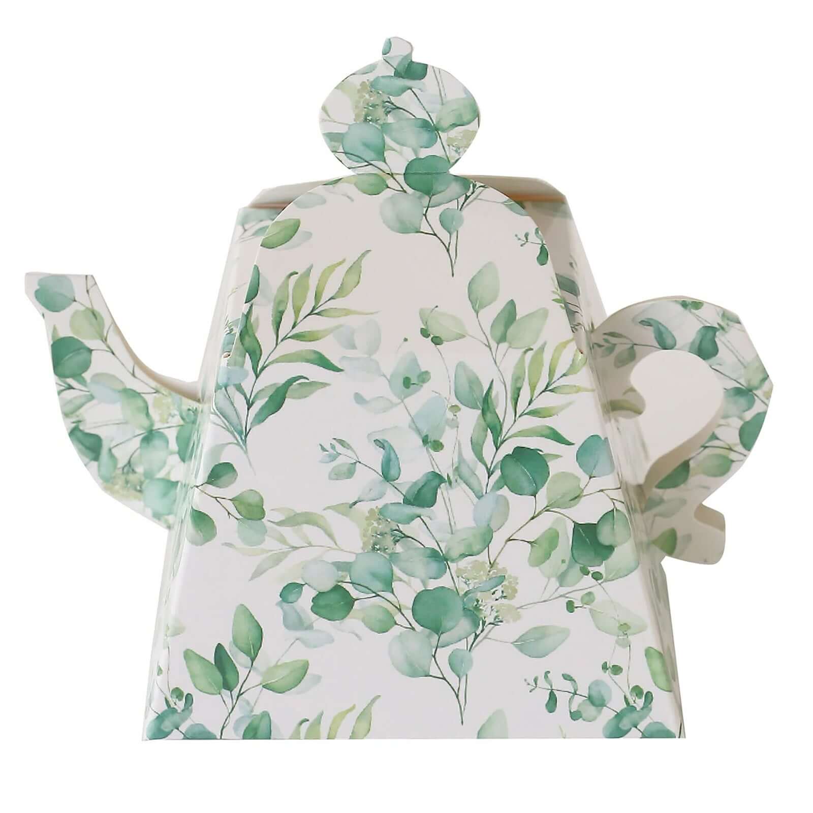 25-Pack Tea Time Mini Teapot Party Favor Boxes with Eucalyptus Greenery - Great Gift Idea
