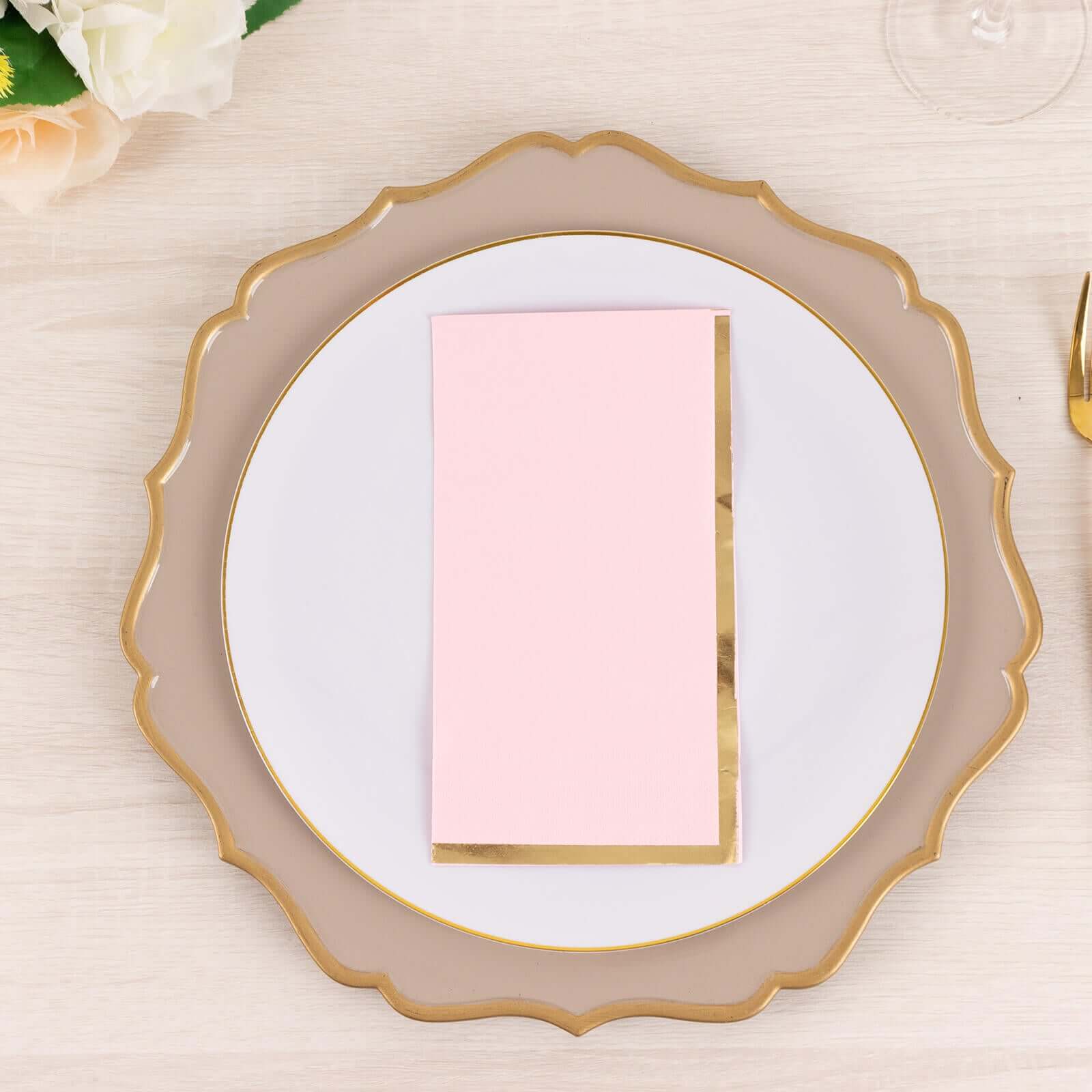 50-Piece 2-Ply Pink Paper Dinner Napkins with Stylish Gold Foil Edge