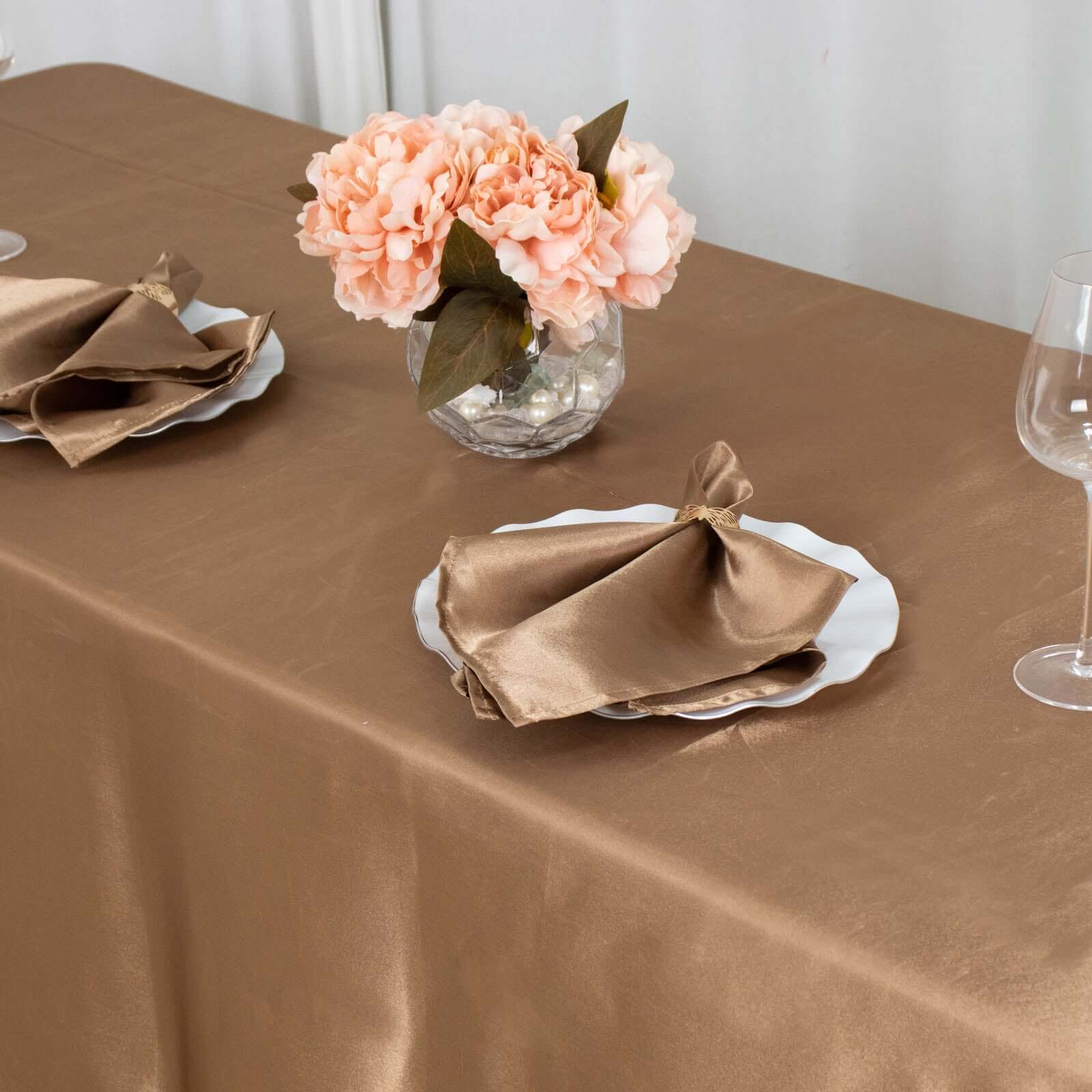 Premium Seamless Satin Taupe Tablecloth 90x132 for Weddings and Events