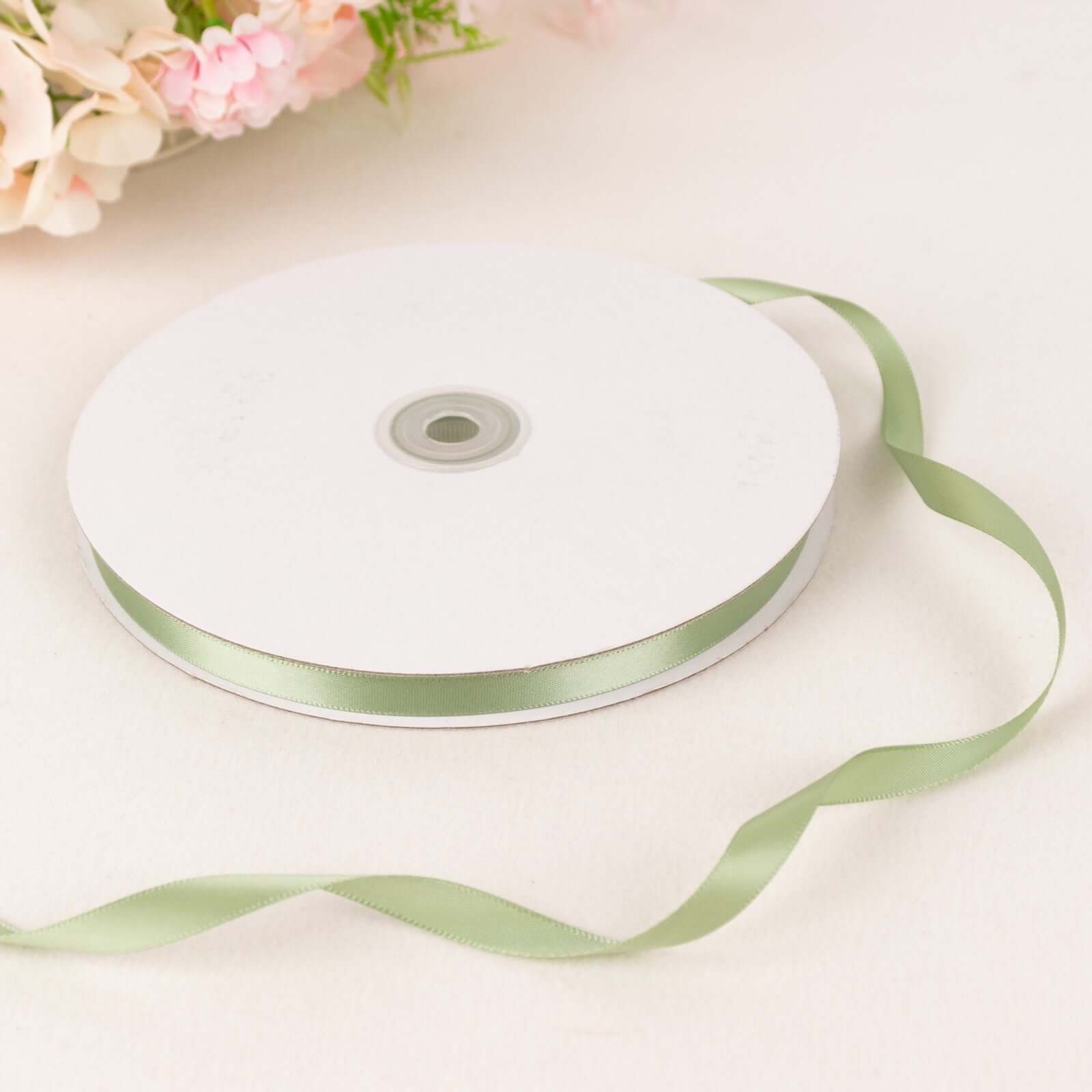 100-Yard 3/8 Sage Green Single-Sided Decorative Satin Ribbon for Events