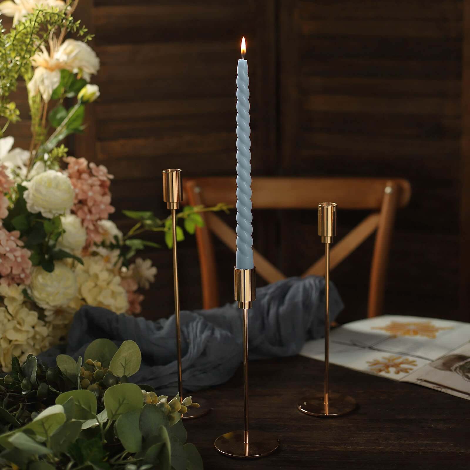 Hot Deal! 12-Pack Premium Unscented Dusty Blue Spiral Taper Candles, 11.25