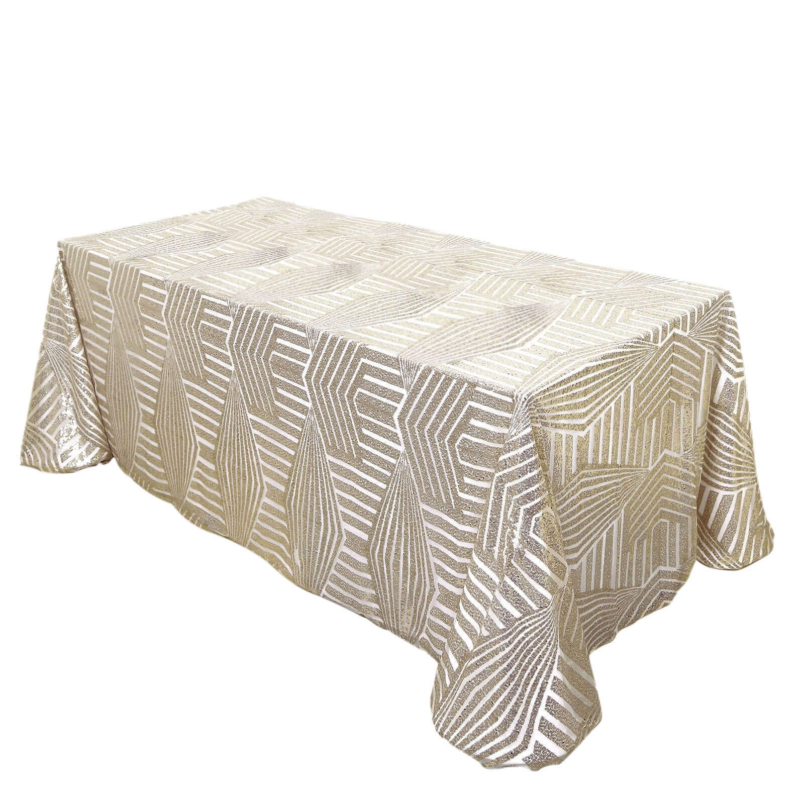 Exclusive Champagne Sequin Rectangle Tablecloth with Diamond Design