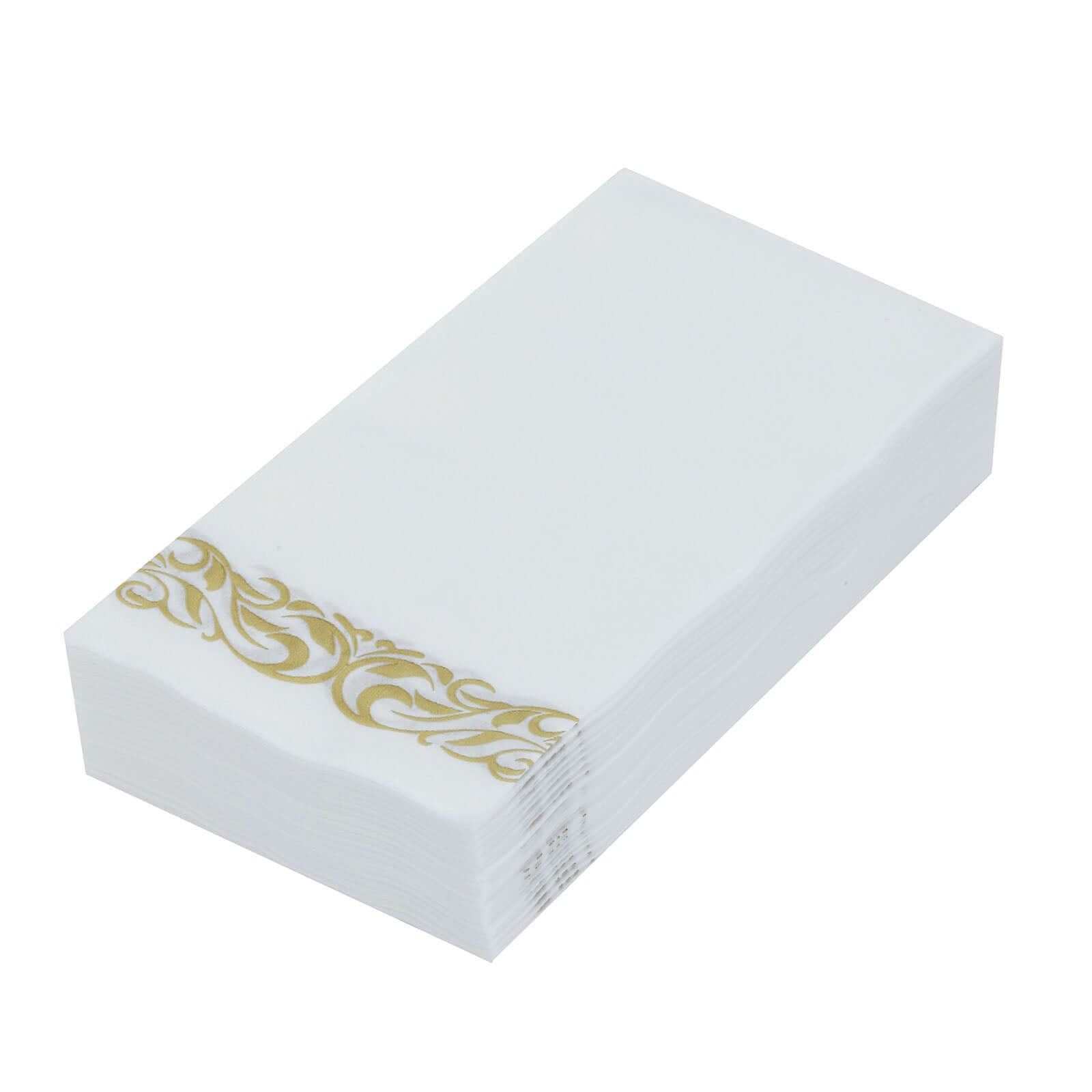 25-Pack Premium White Paper Napkins with Metallic Gold Foil Scroll Design - Ideal for Weddings & Events