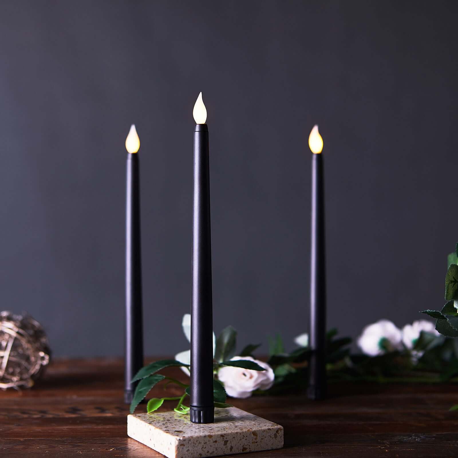 3-Pack Black Flameless Taper LED Decorative Candles with Warm Flickering Light - Ideal for Various Occasions